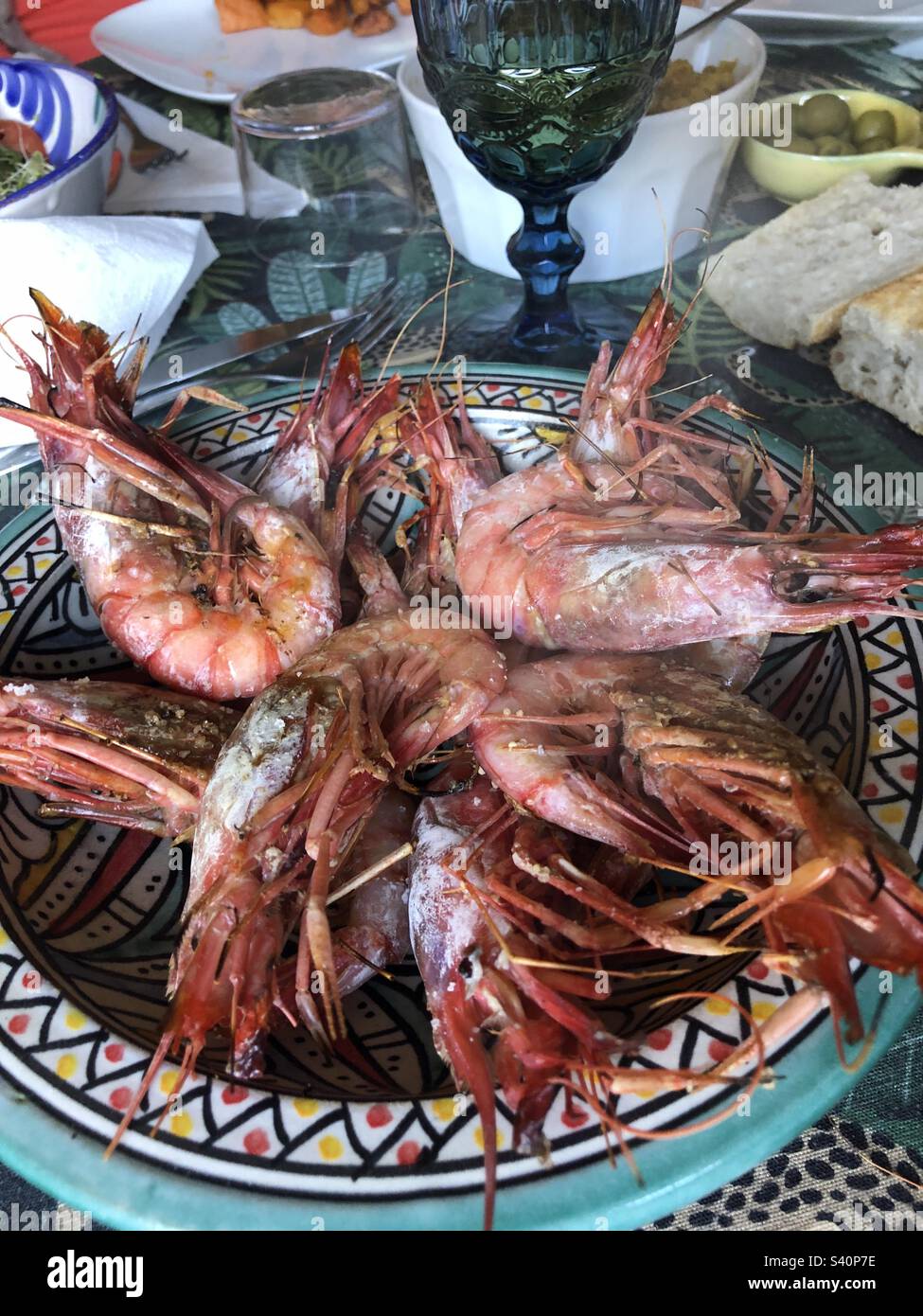 Giant shrimps served on a lunch - Smartphone Captured Stock Image