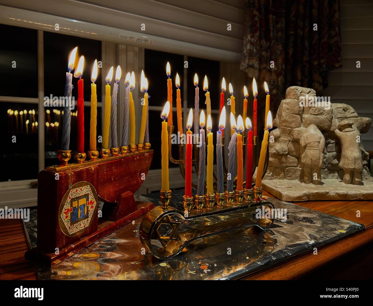 Lit menorah hires stock photography and images Alamy