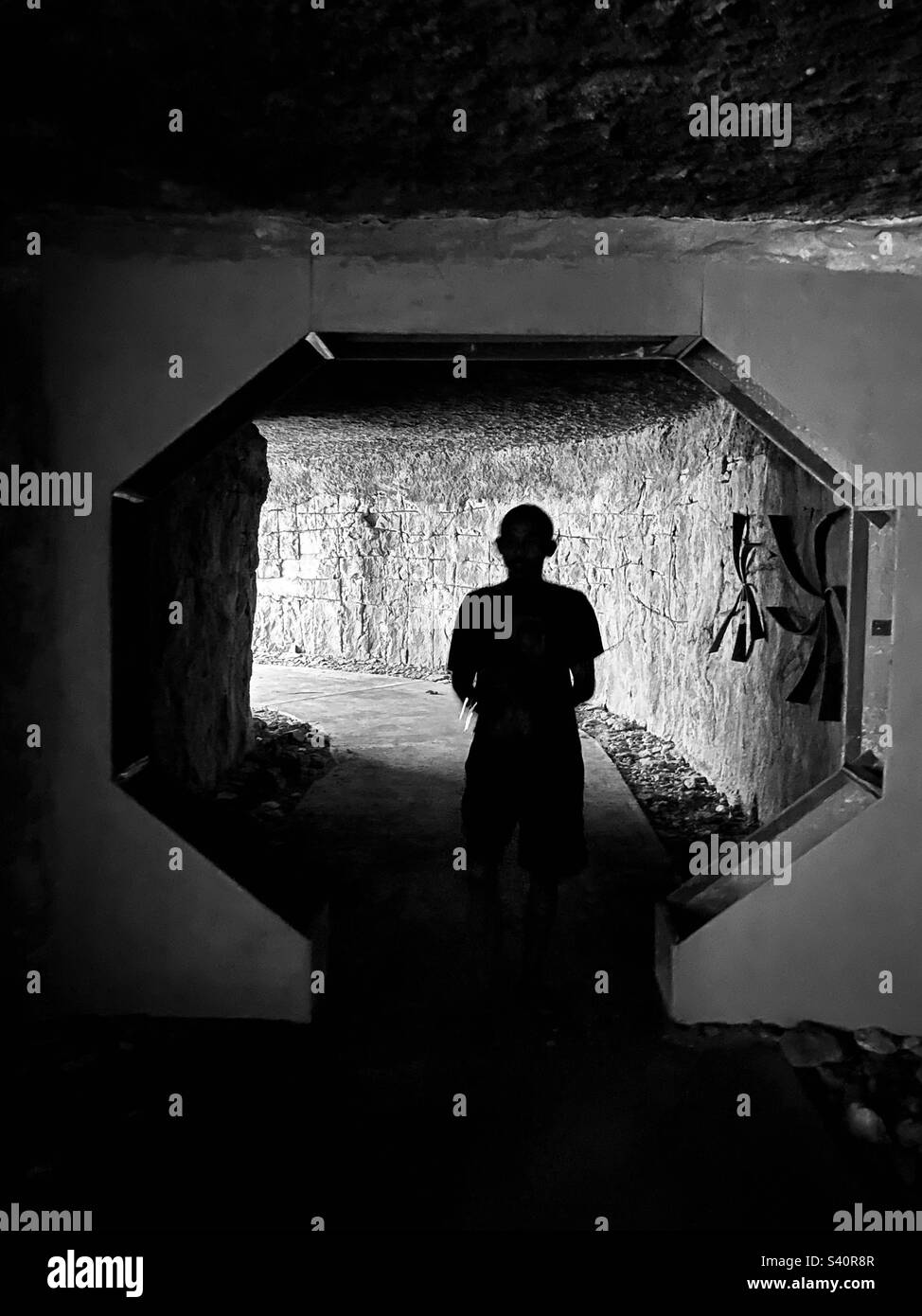 Silhouette of man in tunnel - Smartphone Captured Stock Image