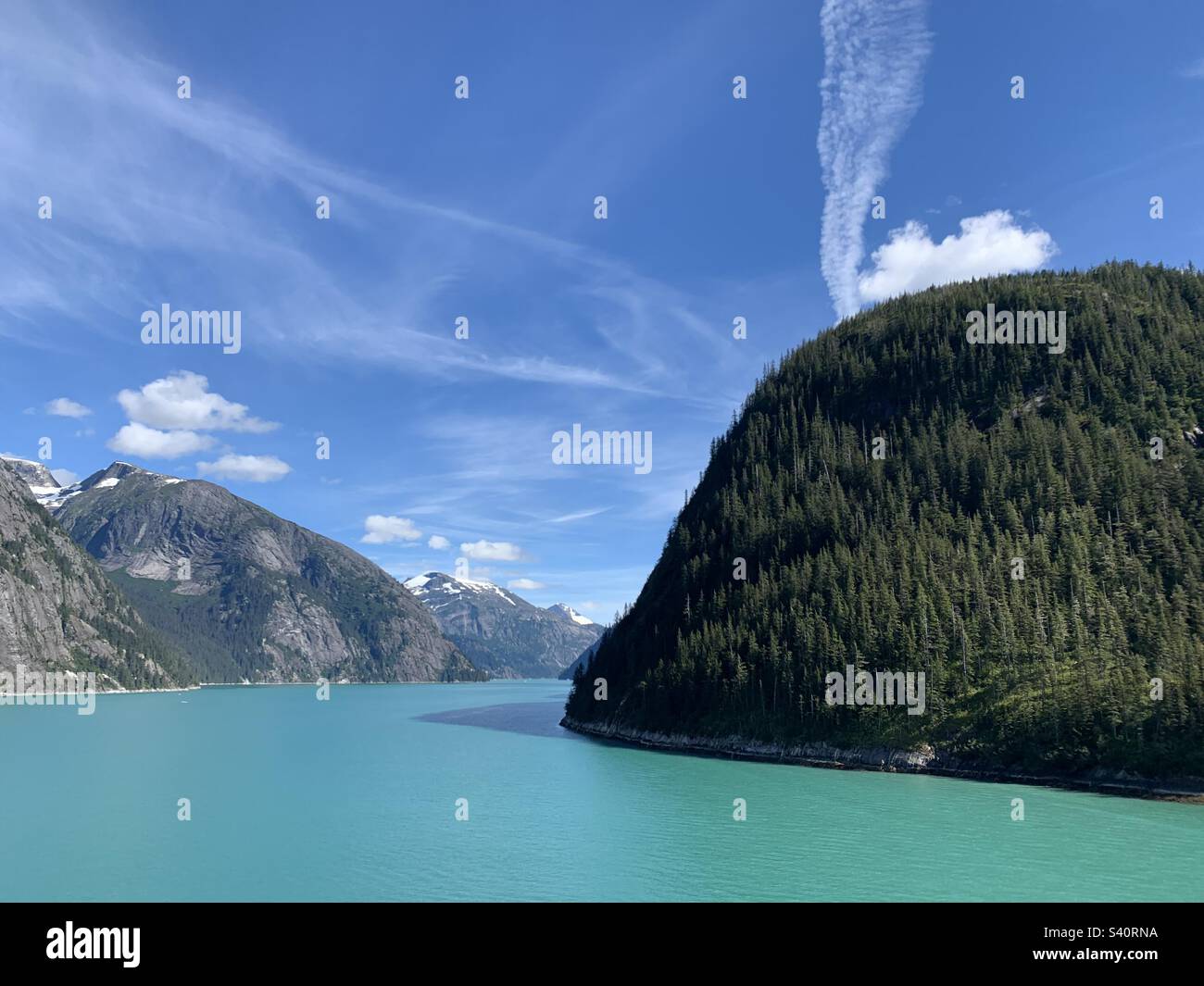 August, 2022, view from a cruise ship sailing through Tracy Arm Fjord, Alaska, United States - Smartphone Captured Stock Image