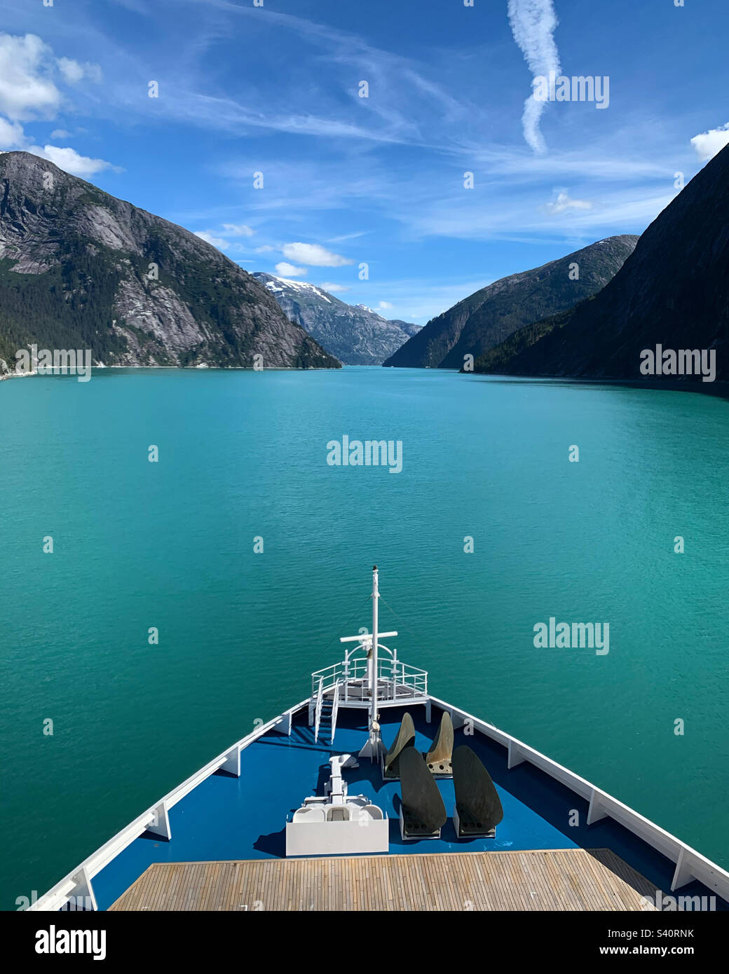 August, 2022, view from the Carnival Spirit cruise ship sailing through Tracy Arm Fjord, Alaska, United States - Smartphone Captured Stock Image