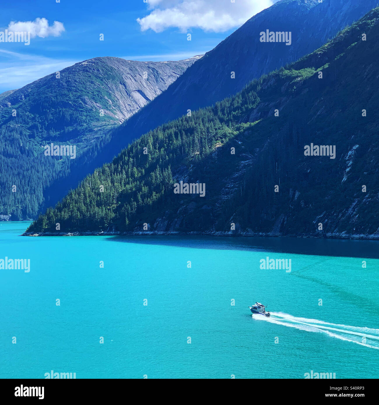 August, 2022, view from the a cruise ship sailing through Tracy Arm Fjord, Alaska, United States - Smartphone Captured Stock Image