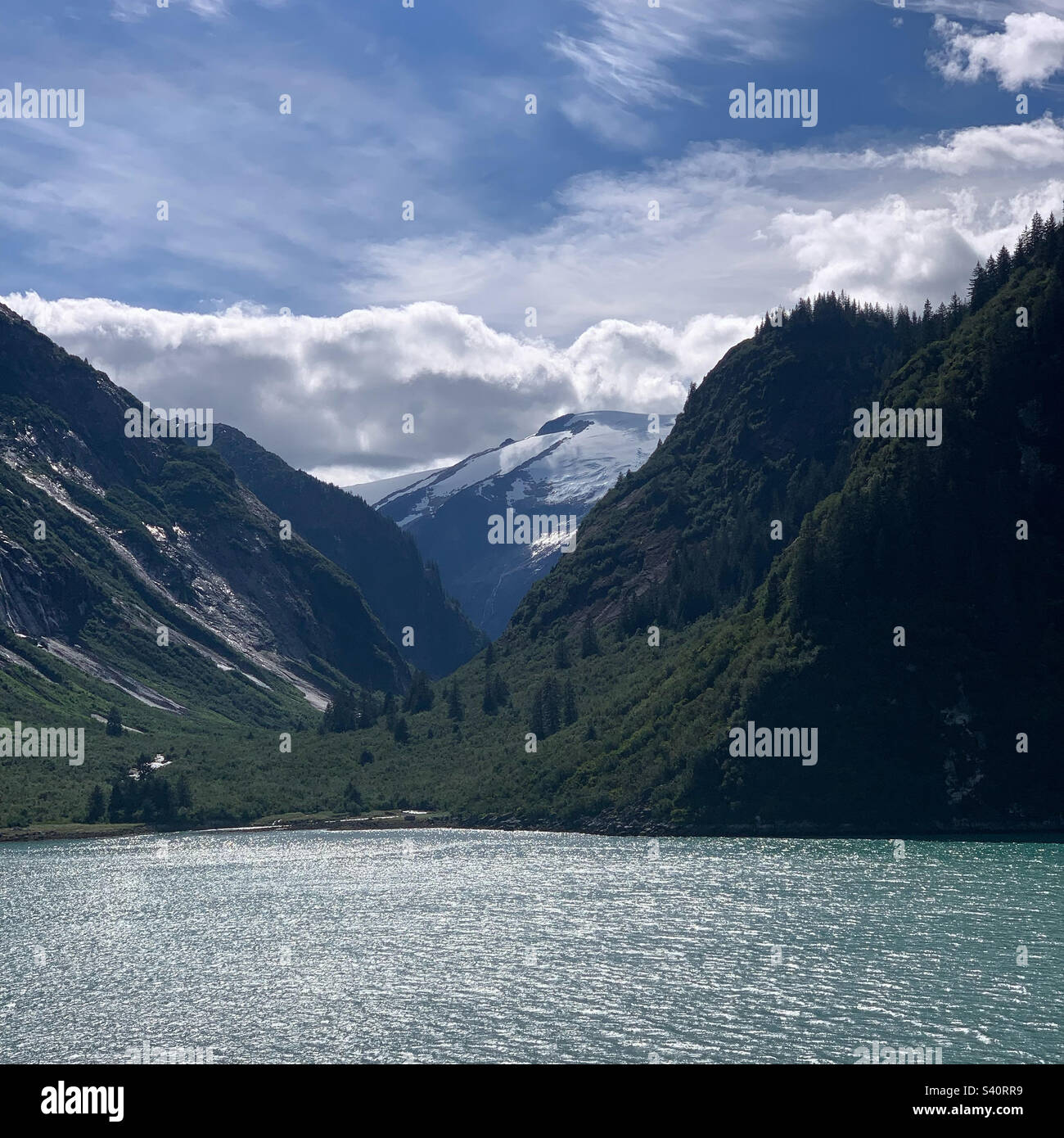 August, 2022, view from a cruise ship as it sails through Tracy Arm Fjord, Alaska, United States - Smartphone Captured Stock Image