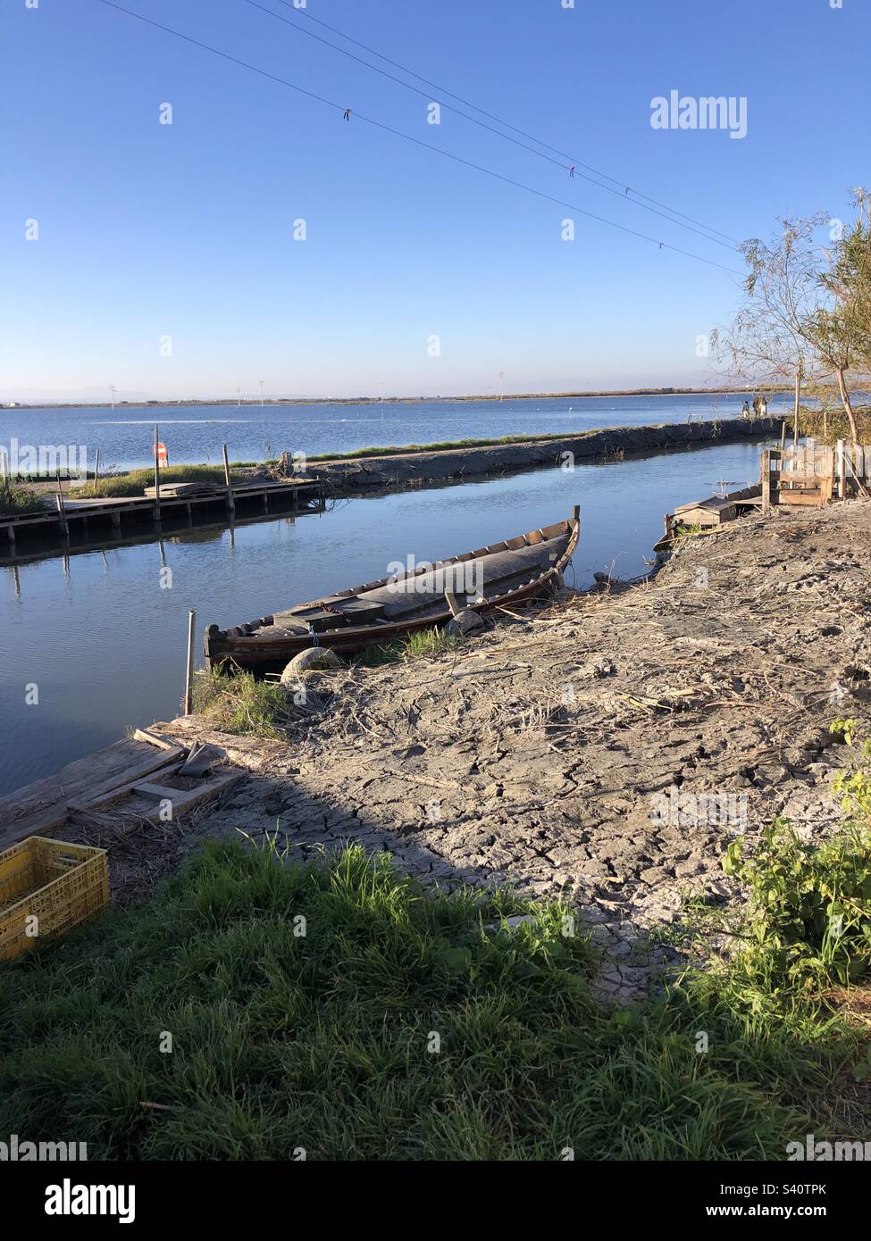 Lonely boat on a lake in Valencia Spain - Smartphone Captured Stock Image