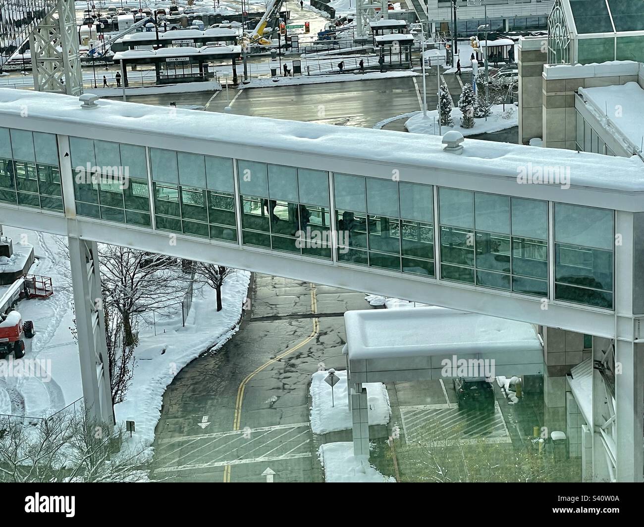 A view from my 3rd floor hospital room of the HELIX Skybridge at the U of U (University of Utah) Hospital. - Smartphone Captured Stock Image