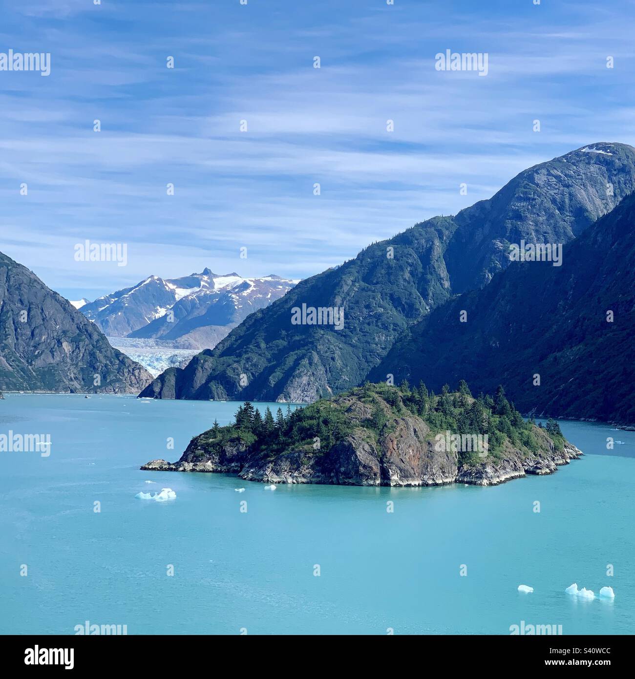 View from a cruise ship sailing through Tracy Arm Fjord, Southeast Alaska, United States - Smartphone Captured Stock Image