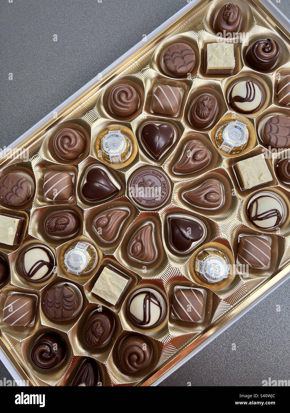 Chocolates in a box Stock Photo Alamy