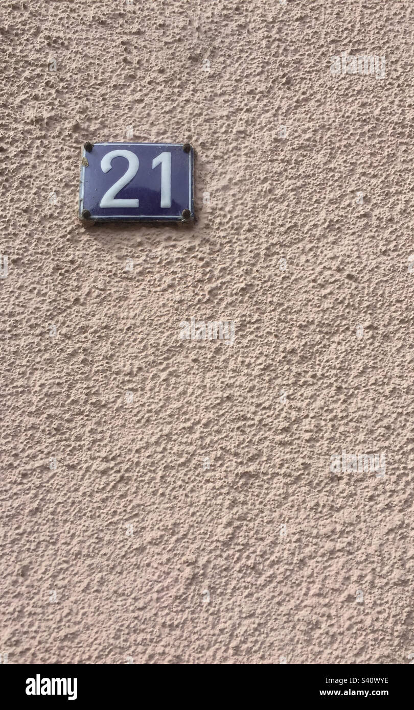 Old enamel house number 21 - Smartphone Captured Stock Image