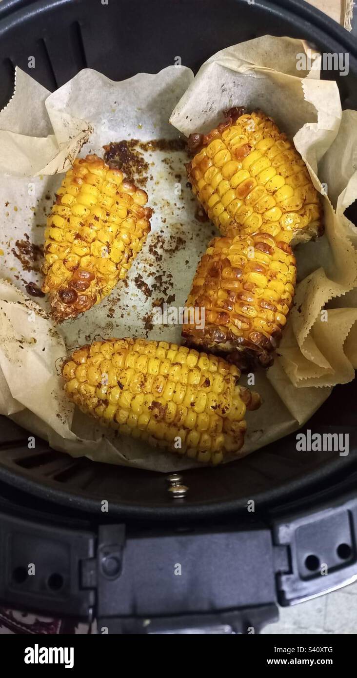 Roasted corn in Air Fryer - Smartphone Captured Stock Image