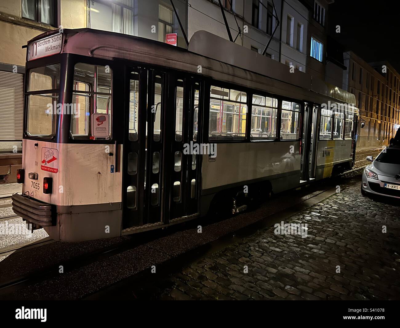Tram on route 11 at Antwerp which had broken down Stock Photo