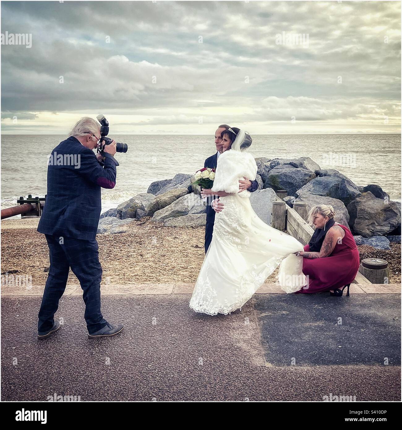 Wedding photo on Felixstowe promenade - Smartphone Captured Stock Image