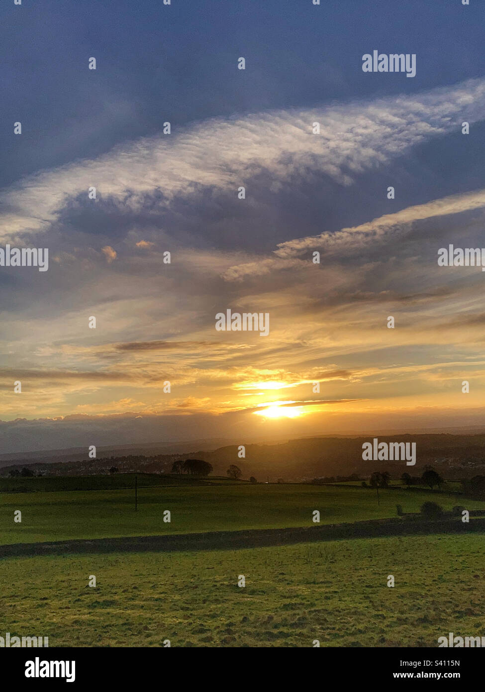 Sunset over Baildon moor from Otley Chevin West Yorkshire - Smartphone Captured Stock Image