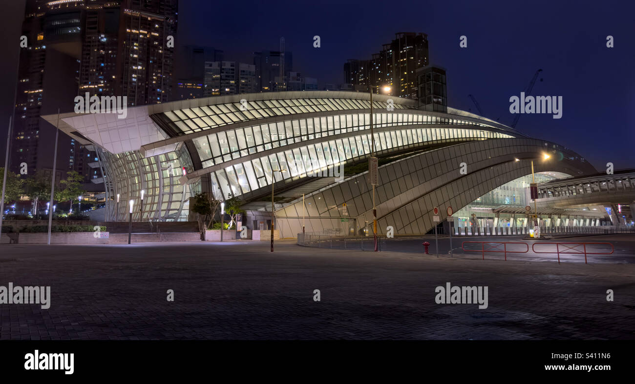 West Kowloon Railway Station, which connects Hong Kong to mainland China via high speed rail - Smartphone Captured Stock Image