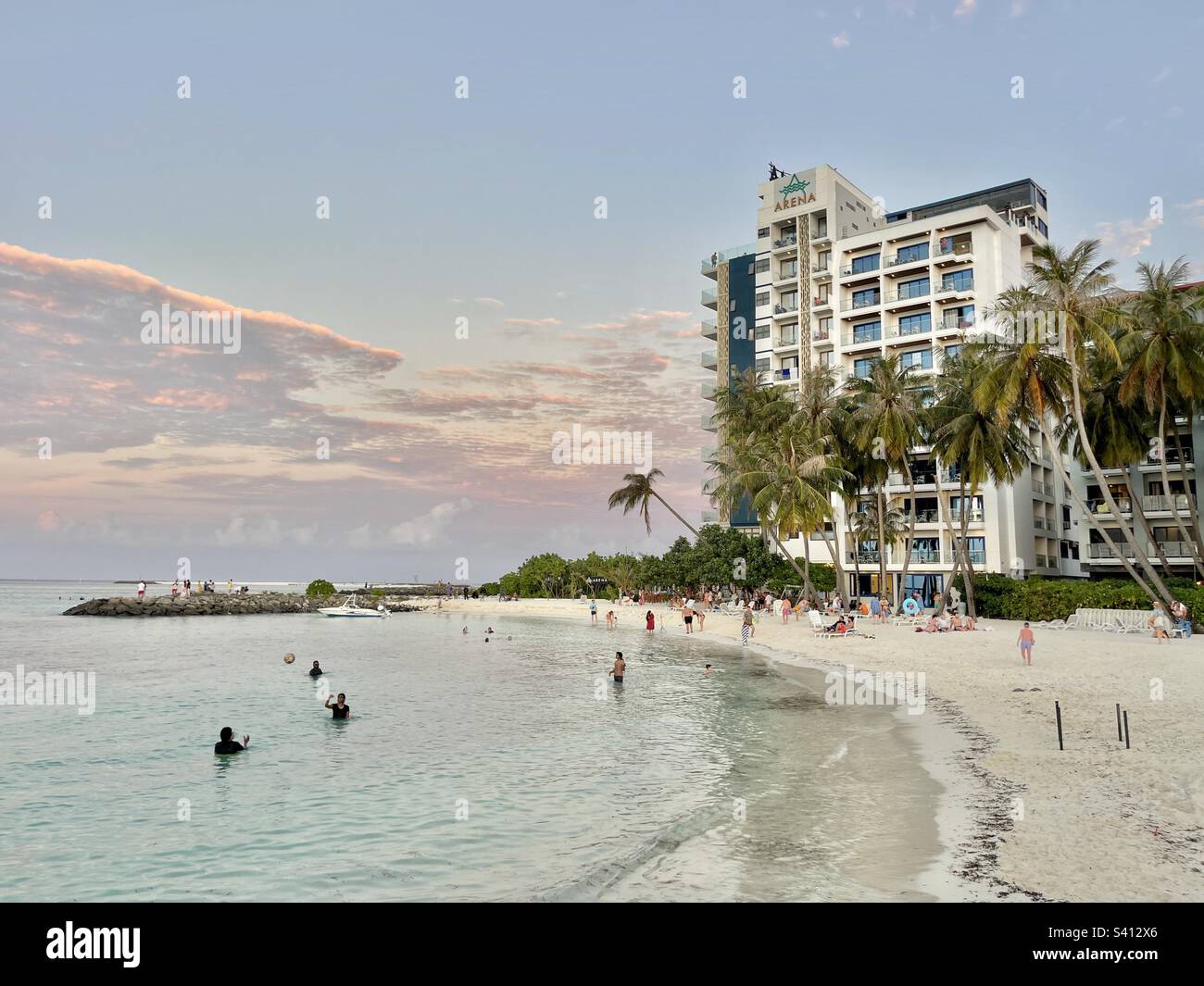 Maafushi island, Maldives, one of the biggest and most popular local islands. It is located in South Male Atoll just 27 km away from Male. - Smartphone Captured Stock Image