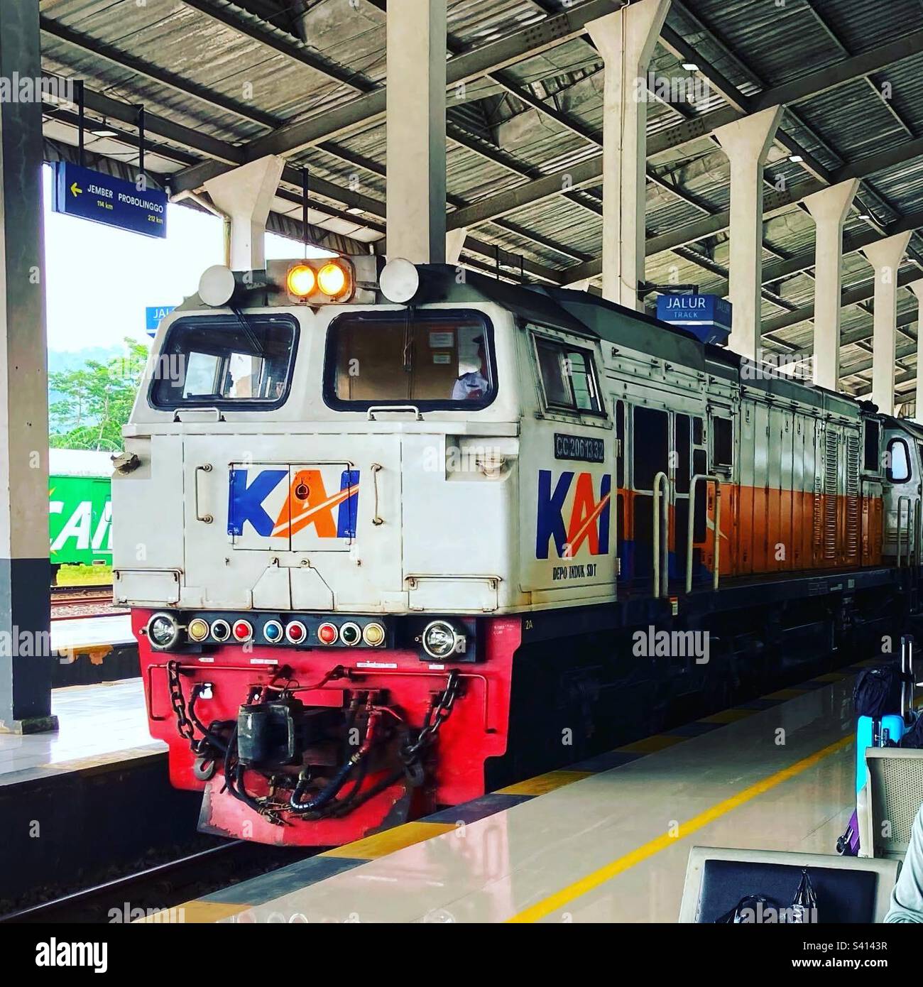Indonesia KAI train on platform at Ketapang station Stock Photo Alamy