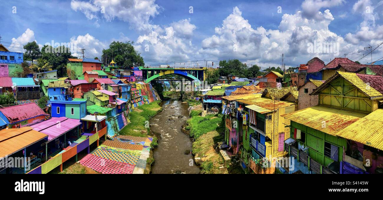 Multicoloured houses of Kampung KWJ in Malang East Java Indonesia Stock Photo