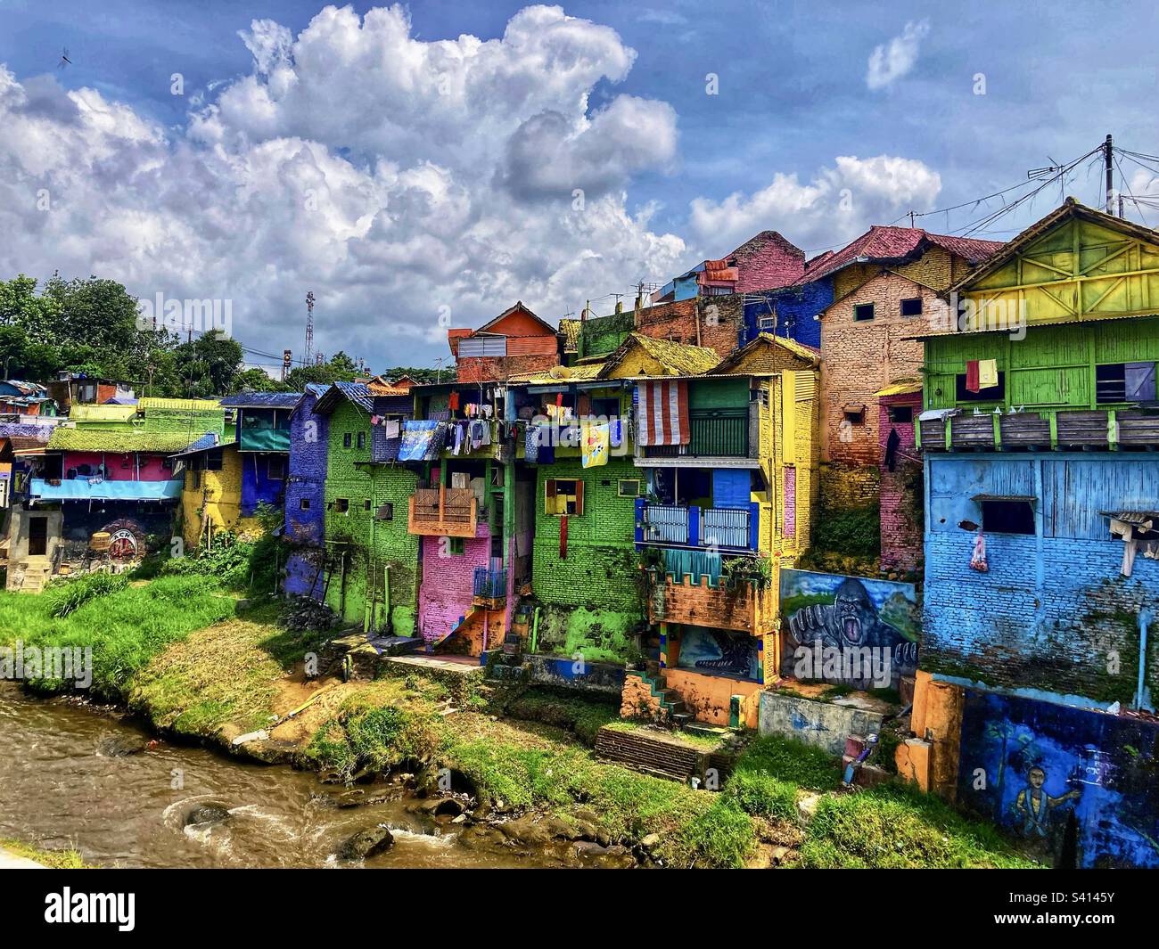 Multicoloured houses of Kampung KWJ in Malang East Java Indonesia Stock Photo