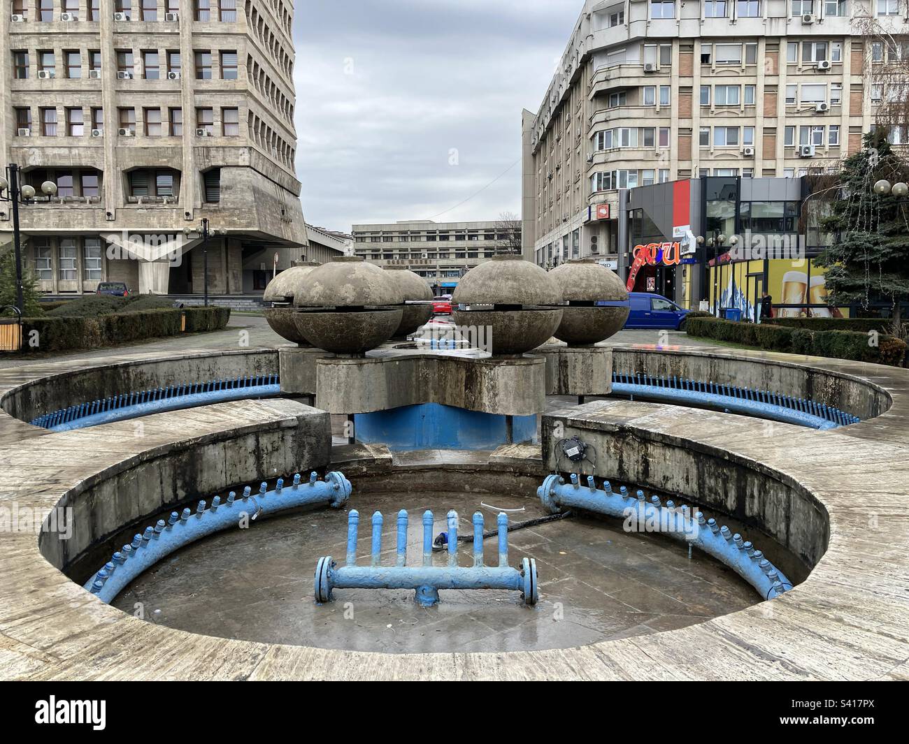 Fountain in city centre in Ploiesti Romania Stock Photo