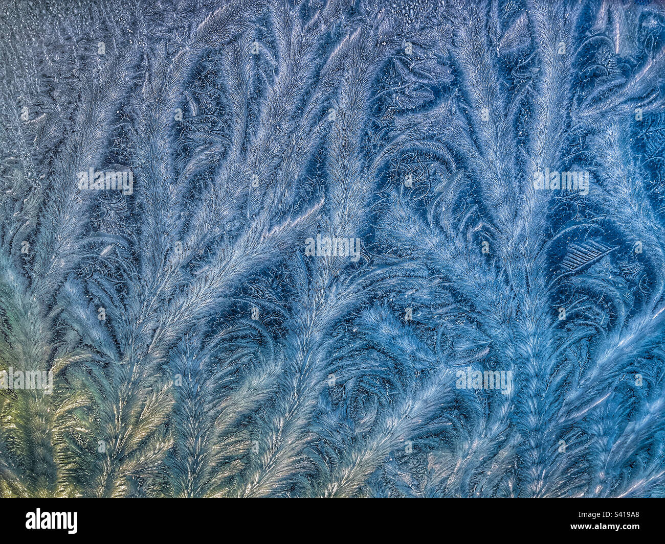 Abstract background, beautiful, natural texture pattern of ice and frost on windscreen glass Stock Photo