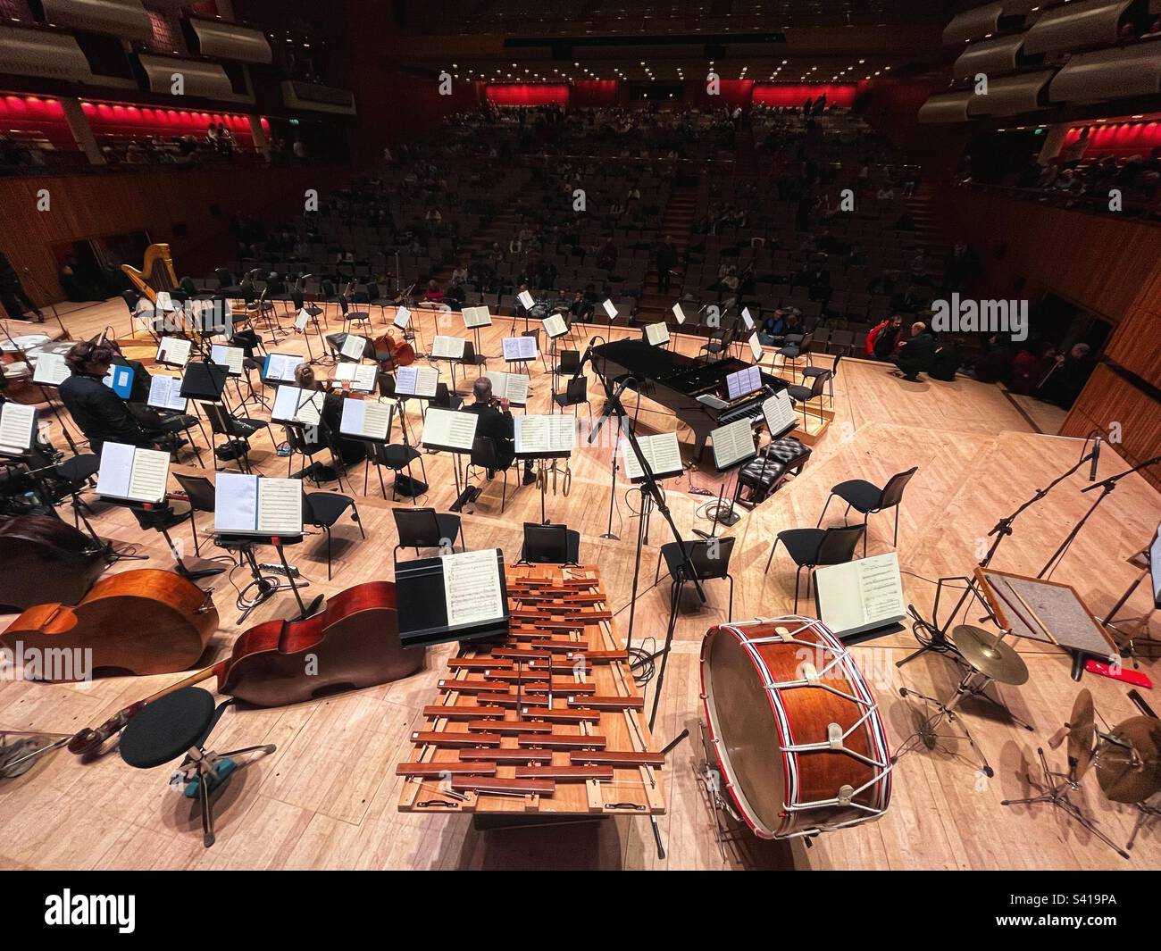 Percussion including xylophone for Danse Macabre Saint Saëns replica of its time, the Orchestra of the Age of Enlightenment often play historic instruments. London 2023. - Smartphone Captured Stock Image