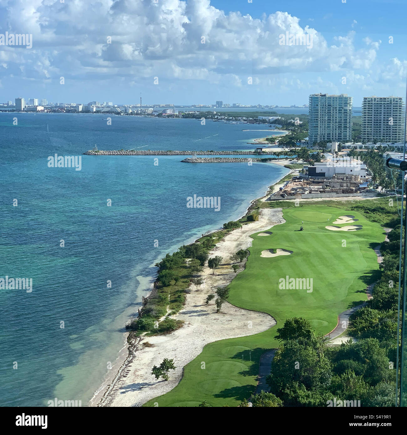 View from a balcony at the Dreams Vista Cancun Golf and Spa Resort, Cancun, Quintana Roo, Mexico - Smartphone Captured Stock Image