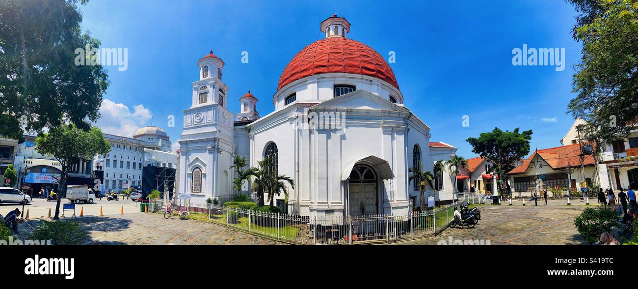 Old Dutch Church in the old town of Semarang Indonesia Kota Lama panoramic Stock Photo