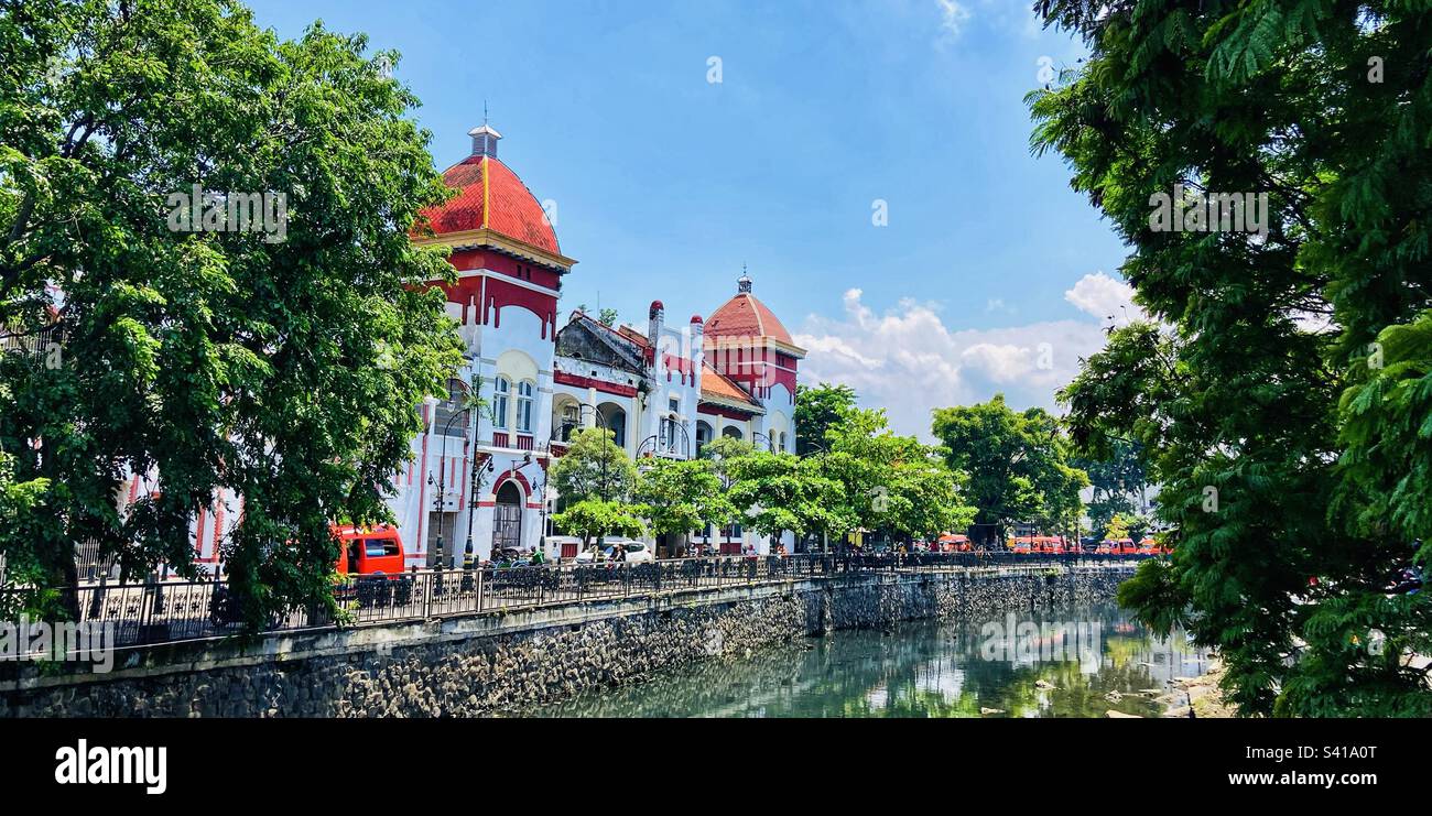 Colonial building by the river in Old Town Semarang Indonesia- Kota Lama - Smartphone Captured Stock Image