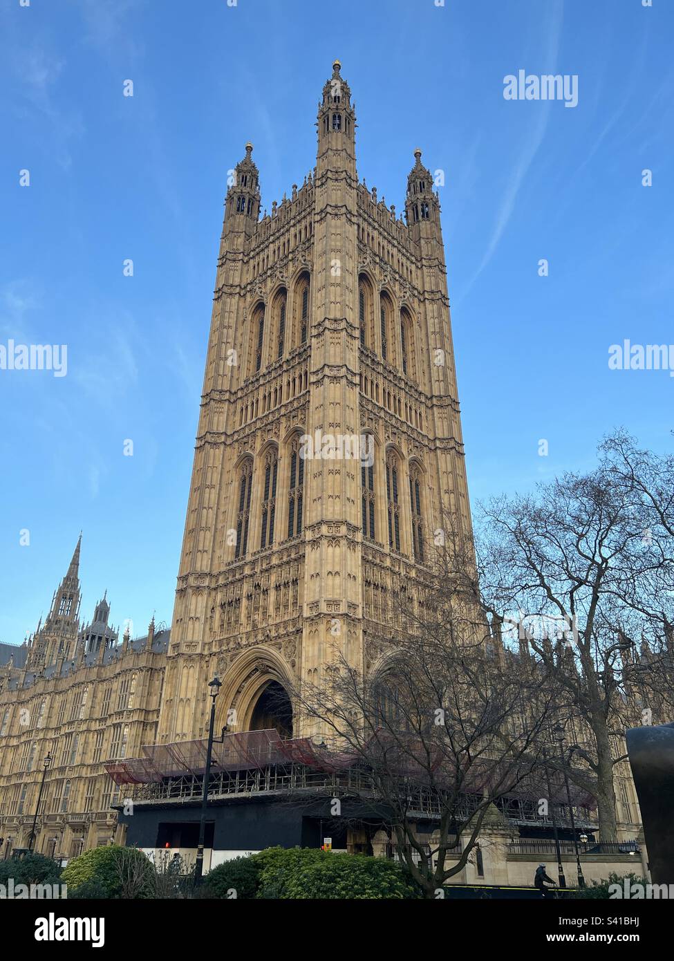 Victoria tower in the Palace of Westminster in the Houses of Parliament, Westminster, London, England, United Kingdom in winter Stock Photo