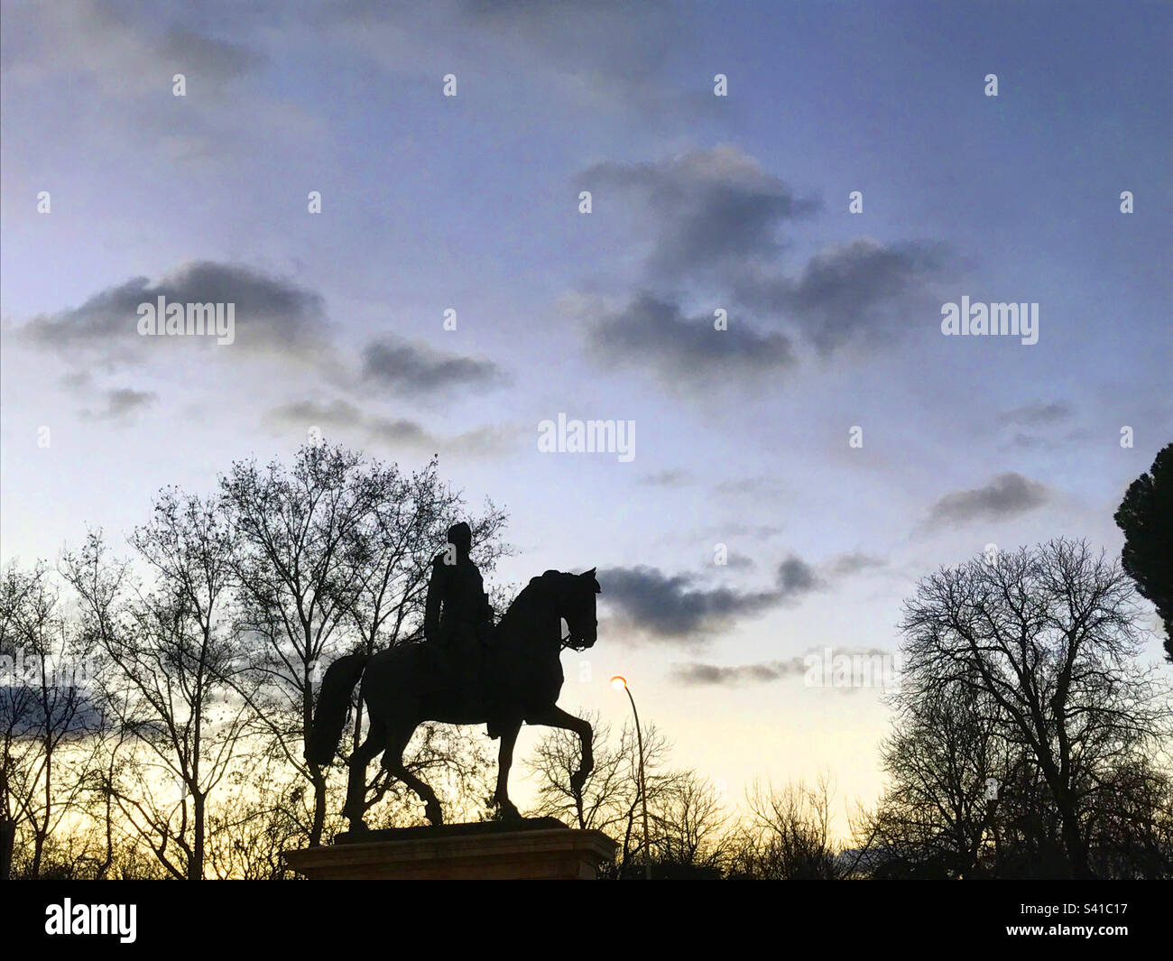 Espartero statue and Retiro park at dawn. Madrid, Spain. - Smartphone Captured Stock Image