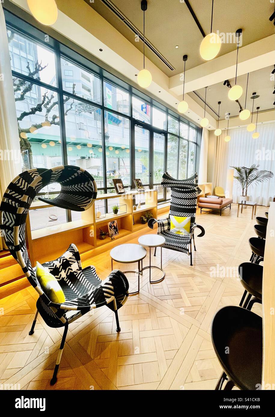 Stylish lobby of the Nikko Style Nagoya hotel. Stock Photo