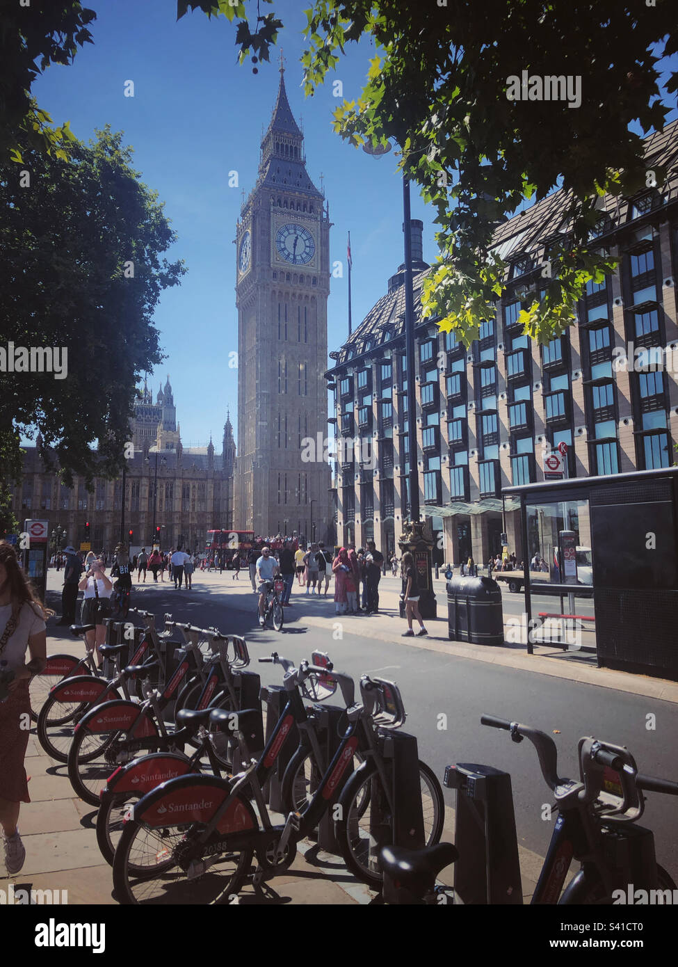 The old and the modern - Big Ben and electric bicycles at Westminster - Smartphone Captured Stock Image