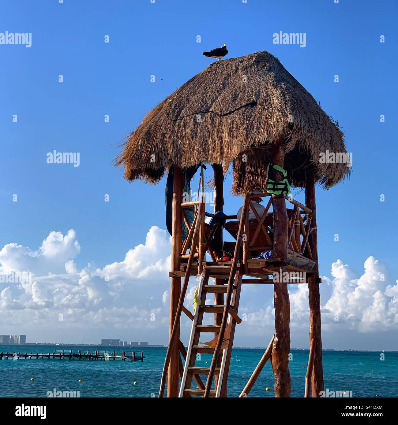 December, 2022, Lifeguard tower, Punta Cancun, Cancun, Quintana Roo, Mexico - Smartphone Captured Stock Image