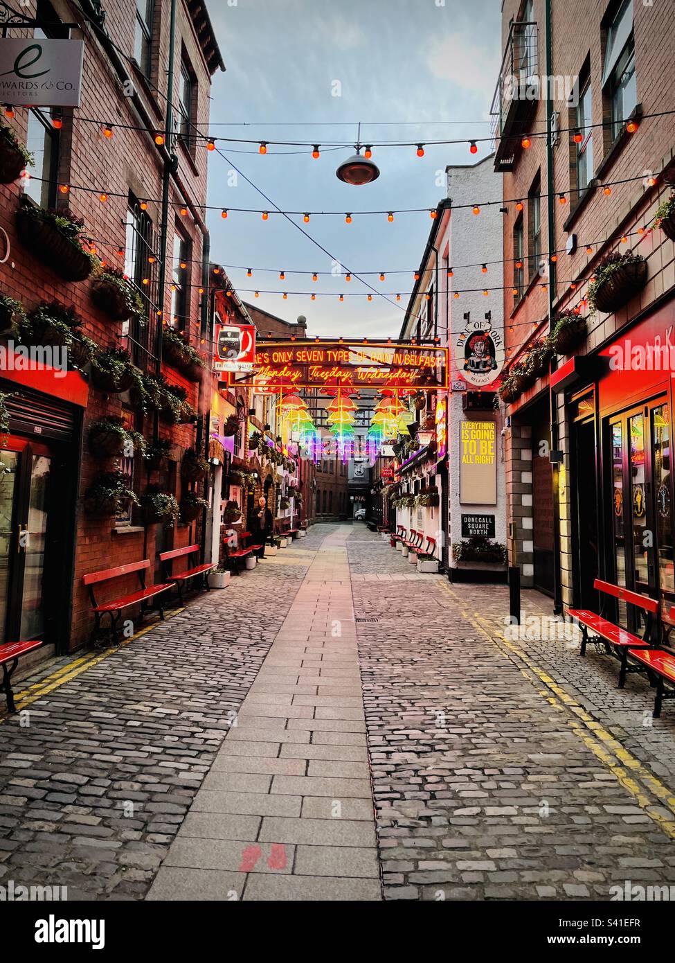 Commercial court in the Cathedral Quarter in Belfast. Belfast, Northern Ireland. Stock Photo