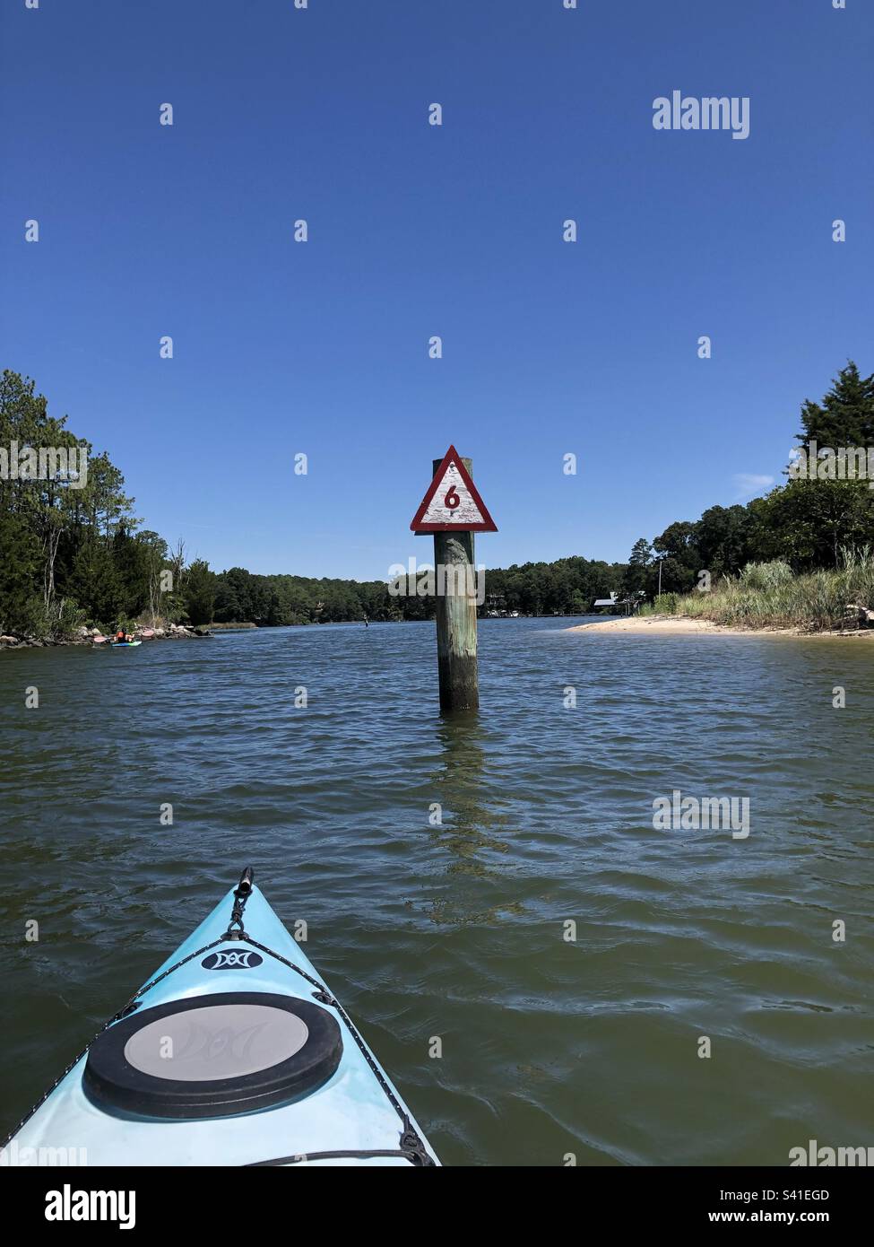 Kayaking on Moore Creek on the Northern Neck of the Chesapeake Bay. Stock Photo