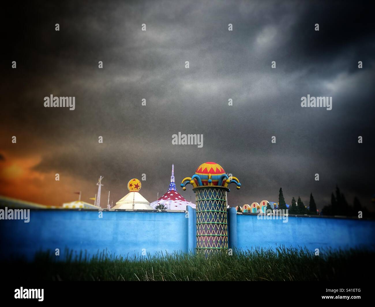 Colourful big top tent against dramatic storm that is approaching - Smartphone Captured Stock Image Colourful big top tent against dramatic storm that is approaching - Smartphone Captured Stock Image