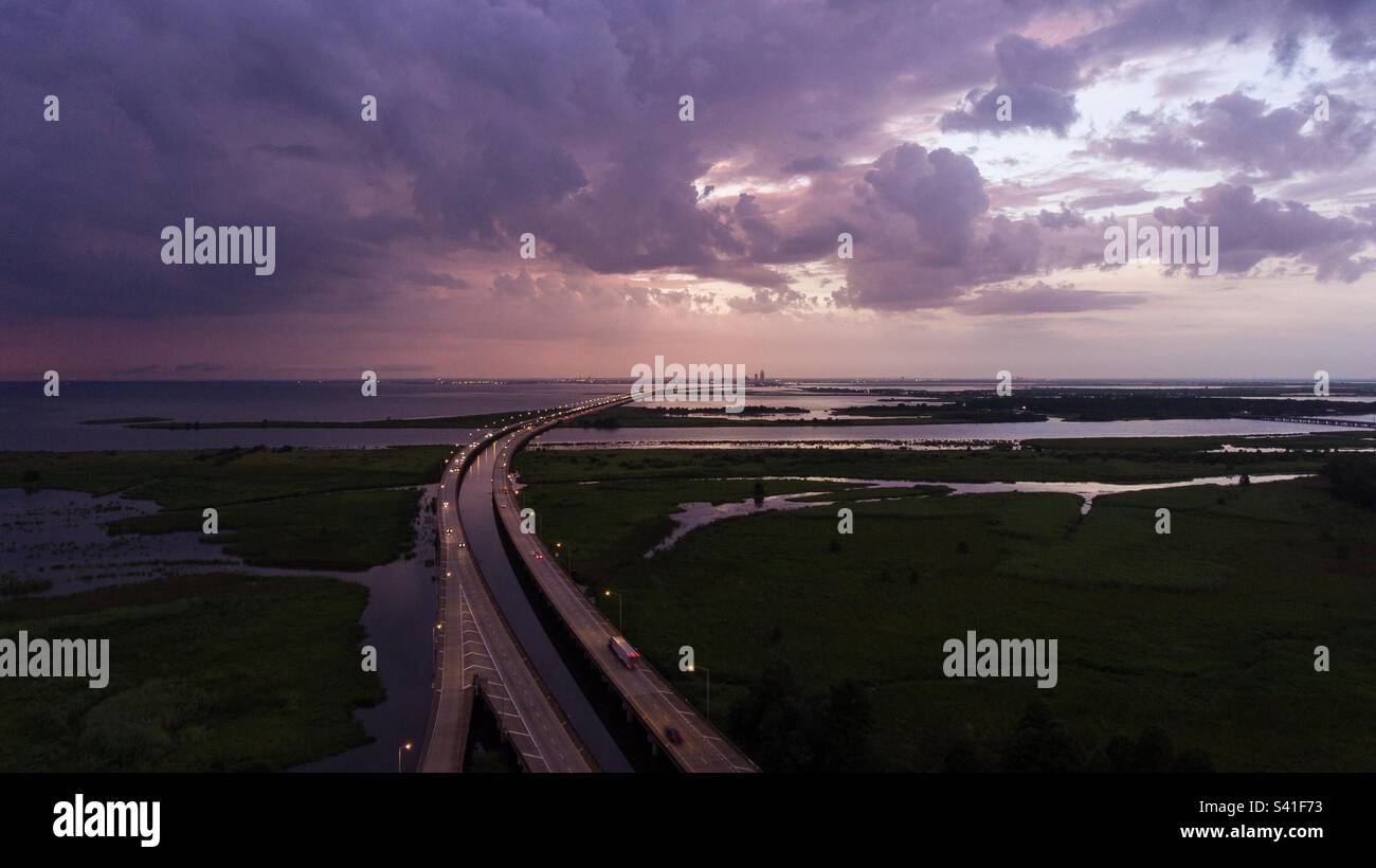 Jubilee bridge on Mobile Bay at sunset - Smartphone Captured Stock Image