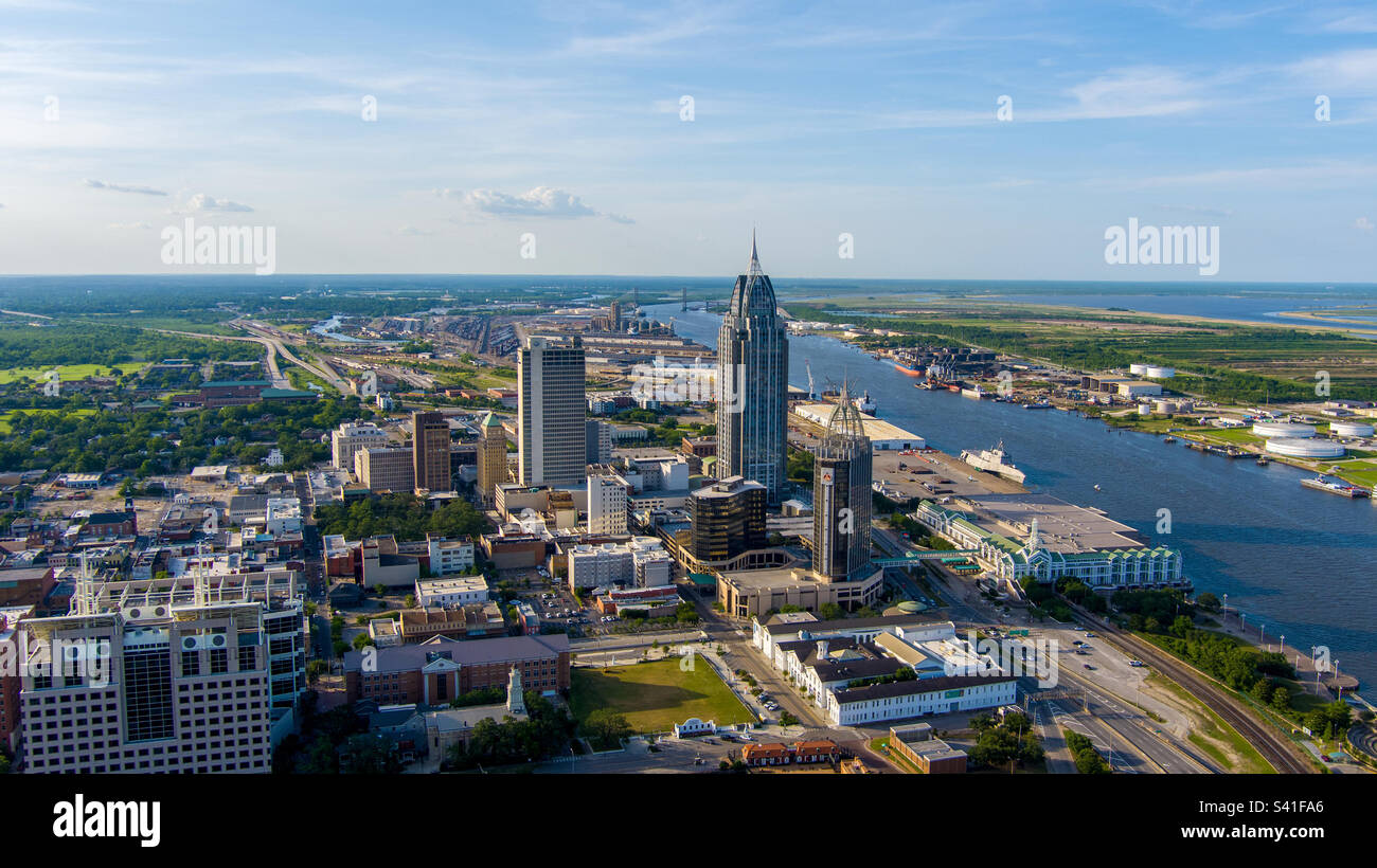 Aerial view of the Mobile, Alabama waterfront - Smartphone Captured Stock Image