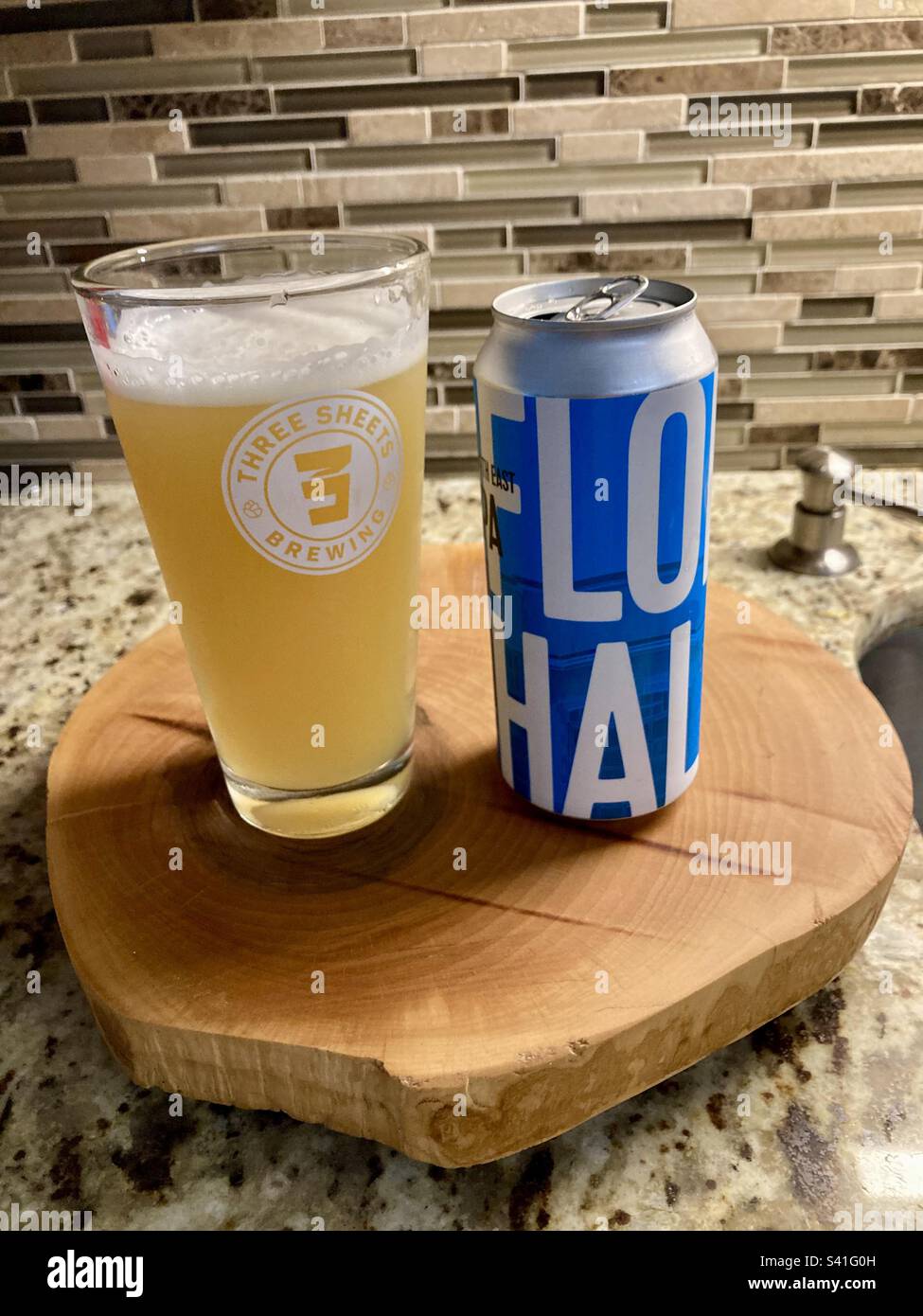 A pint of Flora Hall Northeast IPA. - Smartphone Captured Stock Image