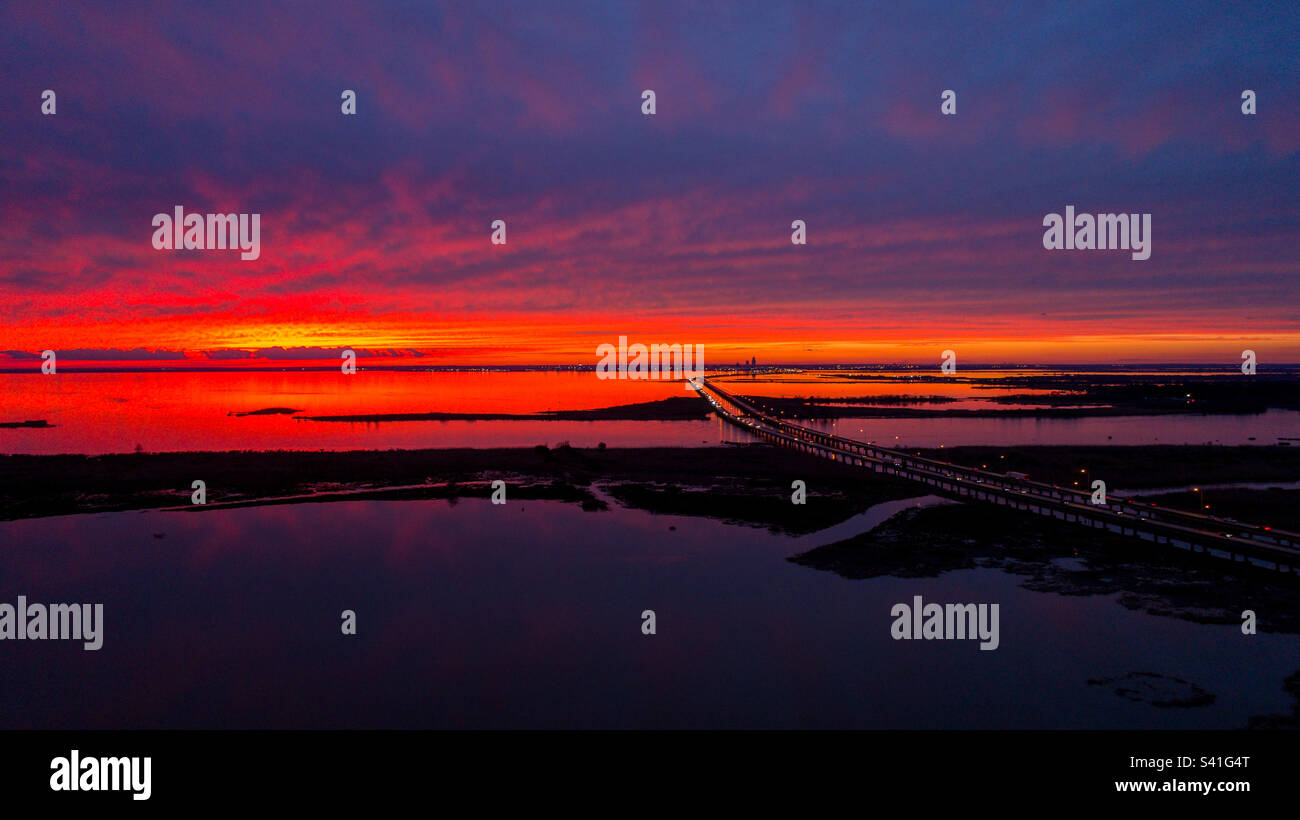 Mobile Bay at sunset on the Alabama gulf coast - Smartphone Captured Stock Image