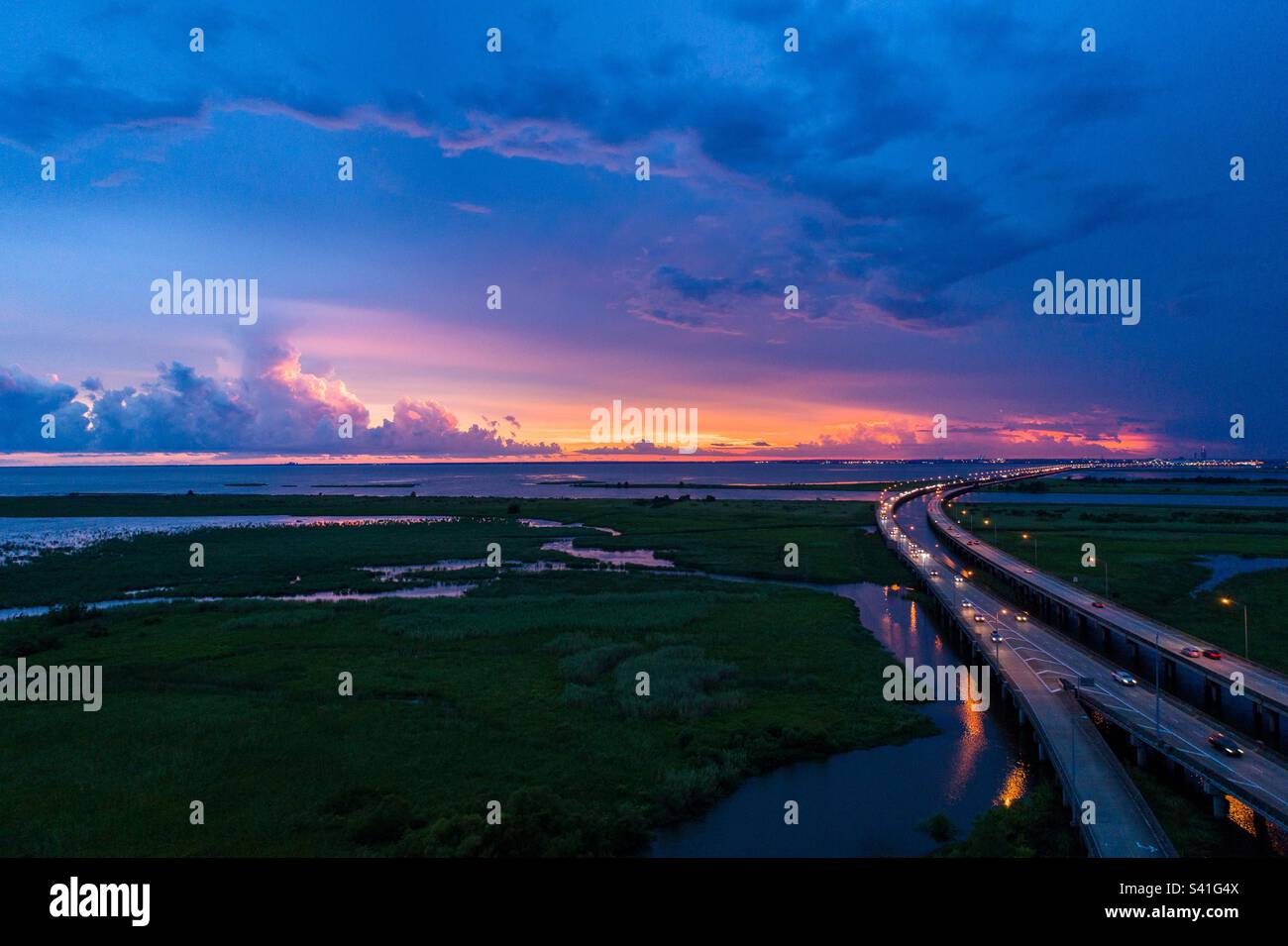 Mobile Bay bridge at sunset - Smartphone Captured Stock Image