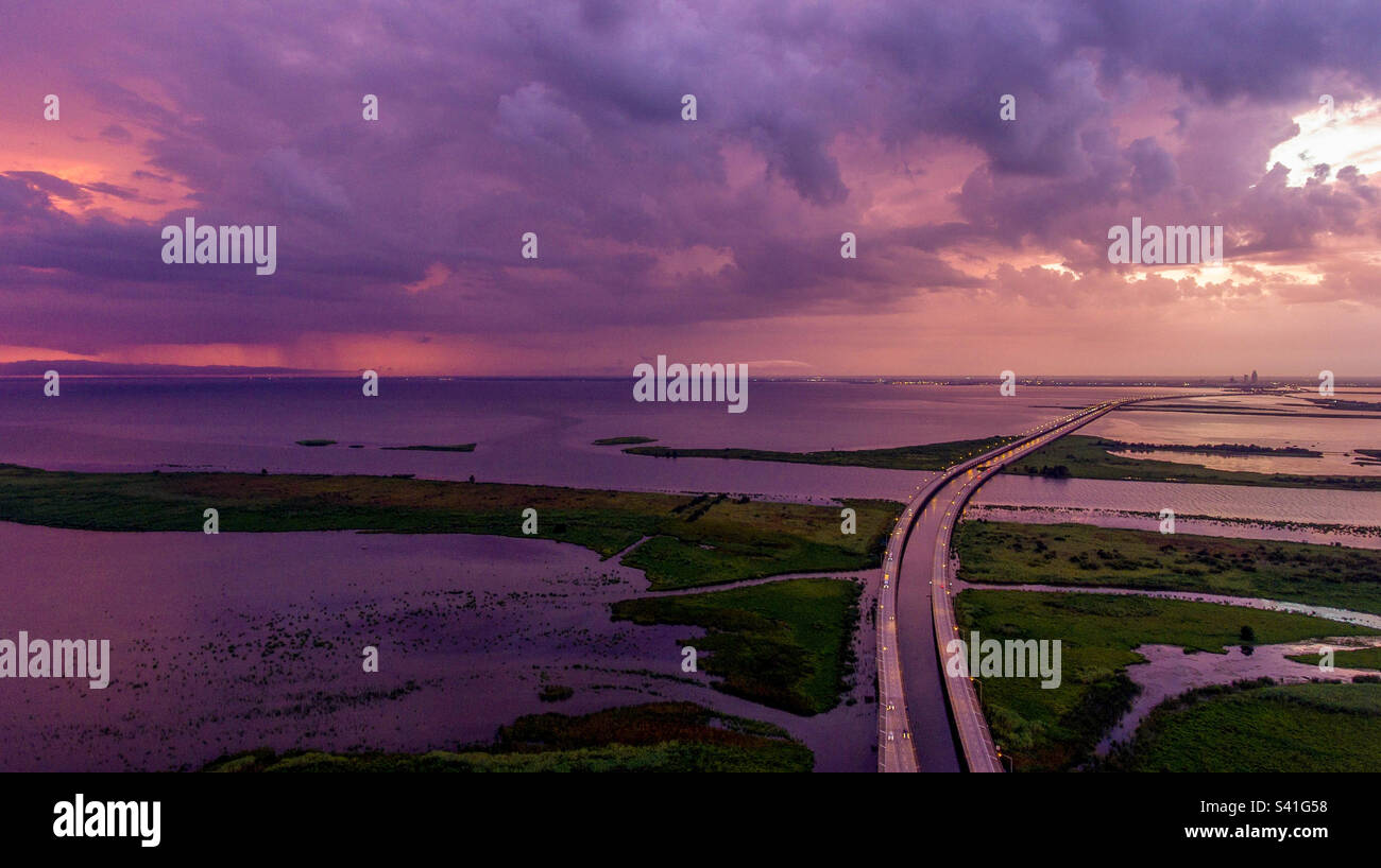 Purple sunset on Mobile Bay, Alabama - Smartphone Captured Stock Image