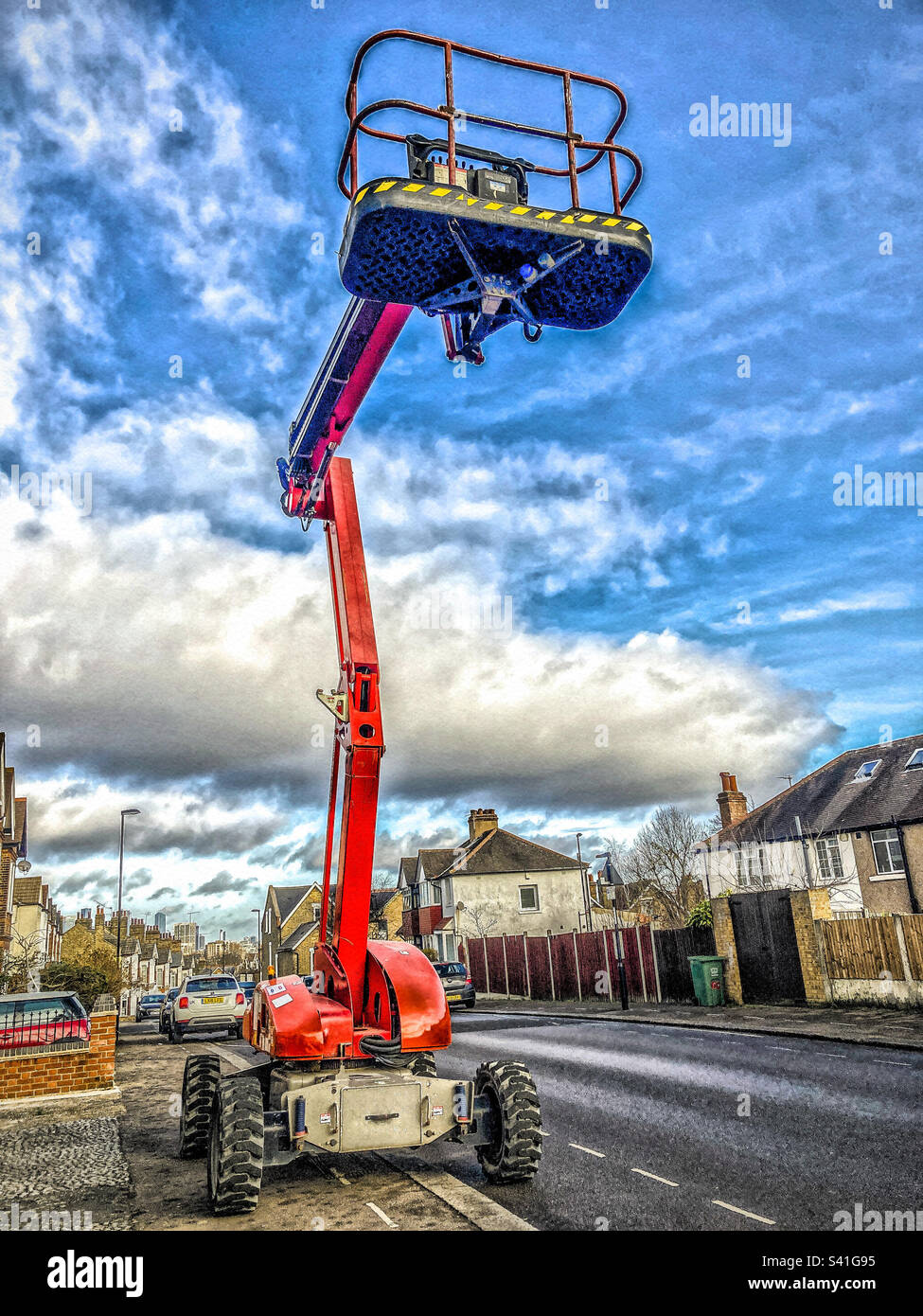 Cherry Picker parked on the pavement  in Shell Road, Lewisham - Smartphone Captured Stock Image