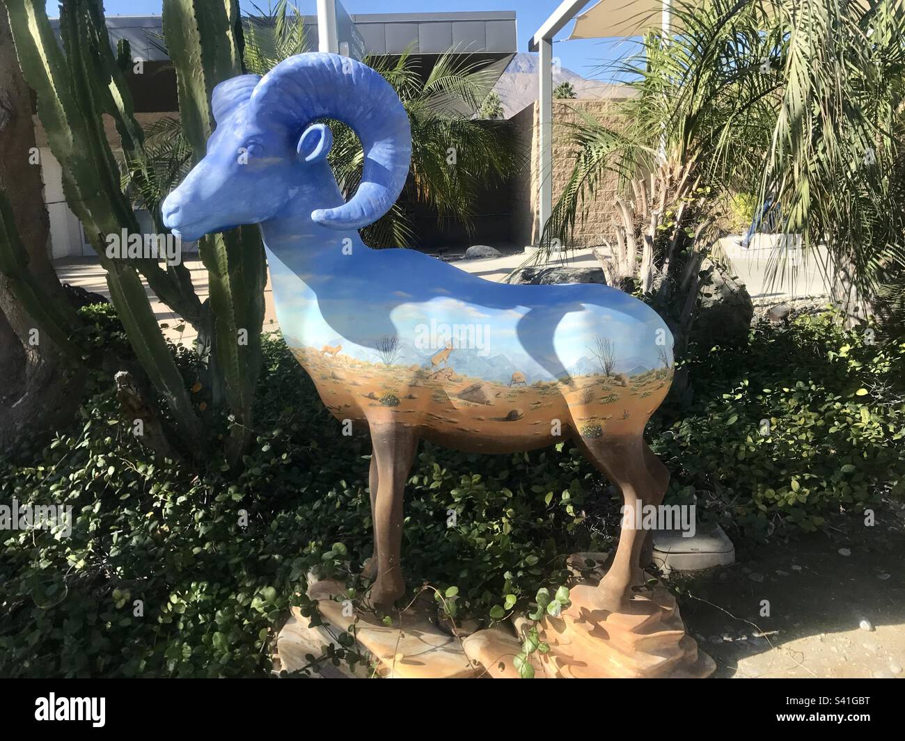 Big Horn Sheep statue at Palm Springs Airport Stock Photo