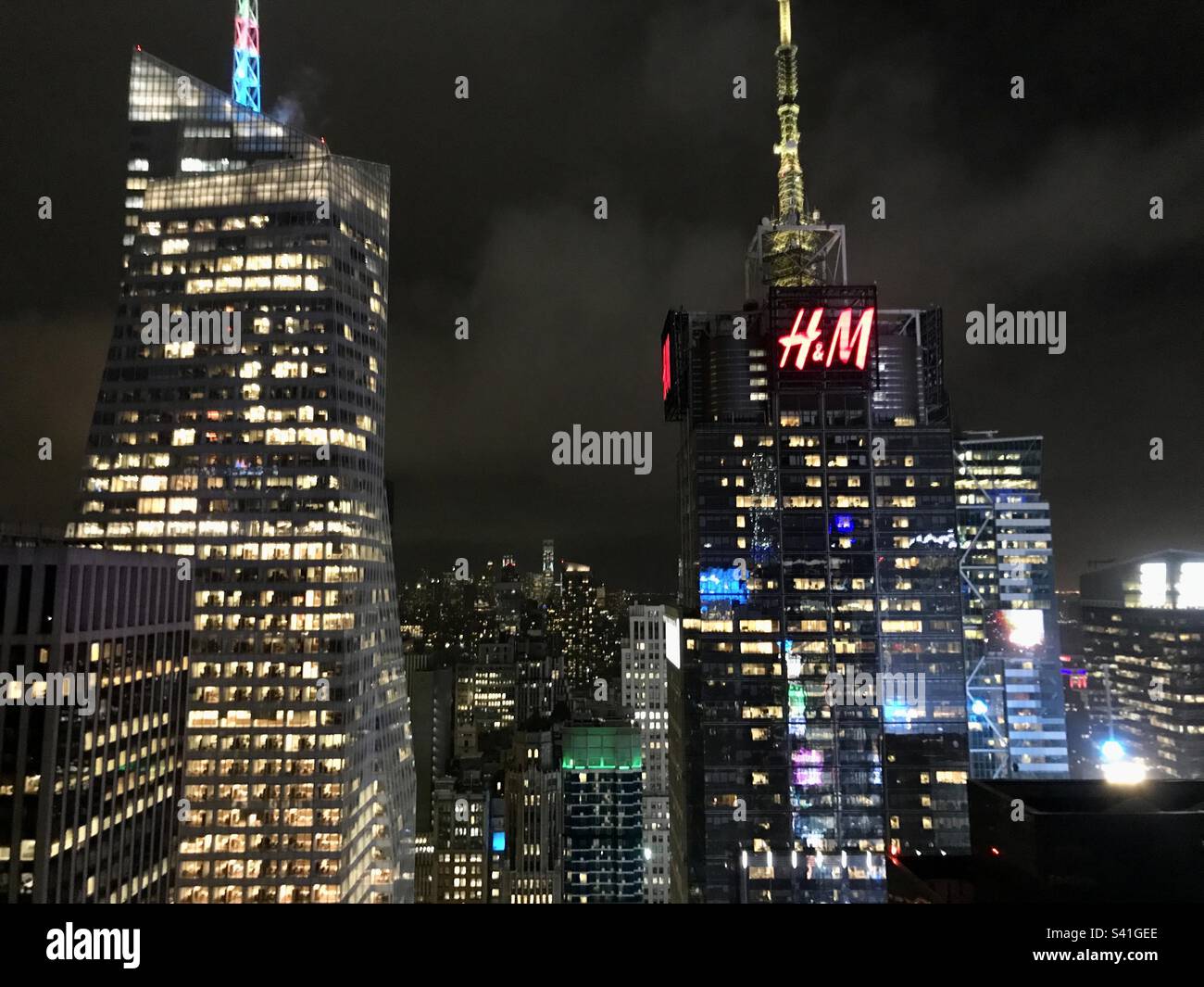 New York City skyline at night - Smartphone Captured Stock Image