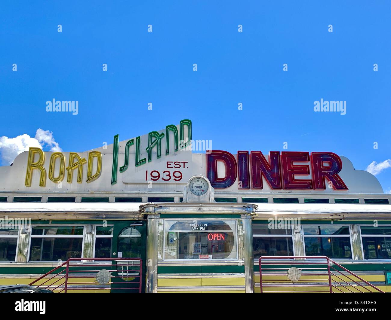 The classic Road Island Diner, est in 1939, back east, and moved and located to Oakley, Utah, a quiet rural community. - Smartphone Captured Stock Image
