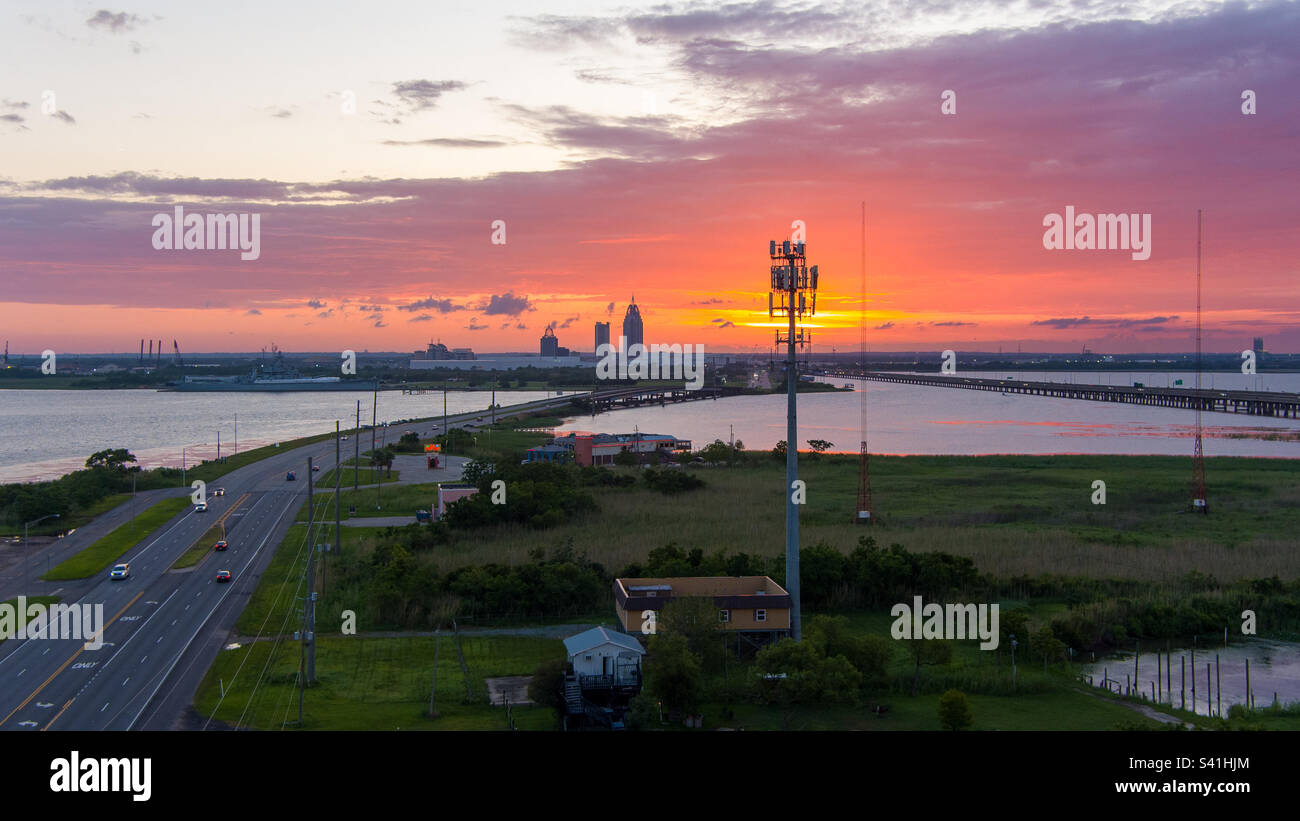 Mobile Bay causeway at sunset - Smartphone Captured Stock Image