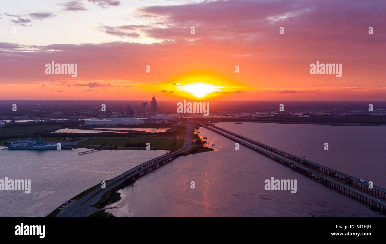 Mobile, Alabama gulf coast at sunset - Smartphone Captured Stock Image