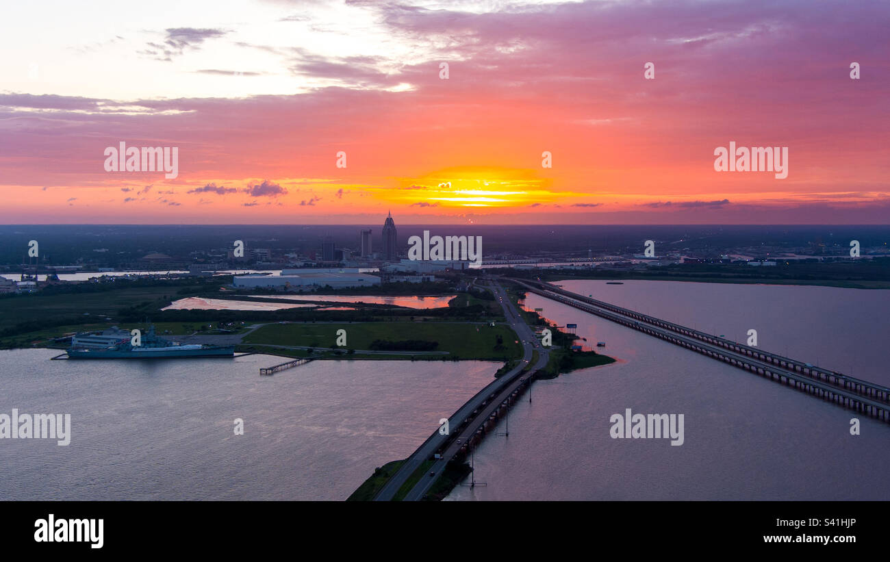 Mobile, Alabama waterfront at sunset - Smartphone Captured Stock Image