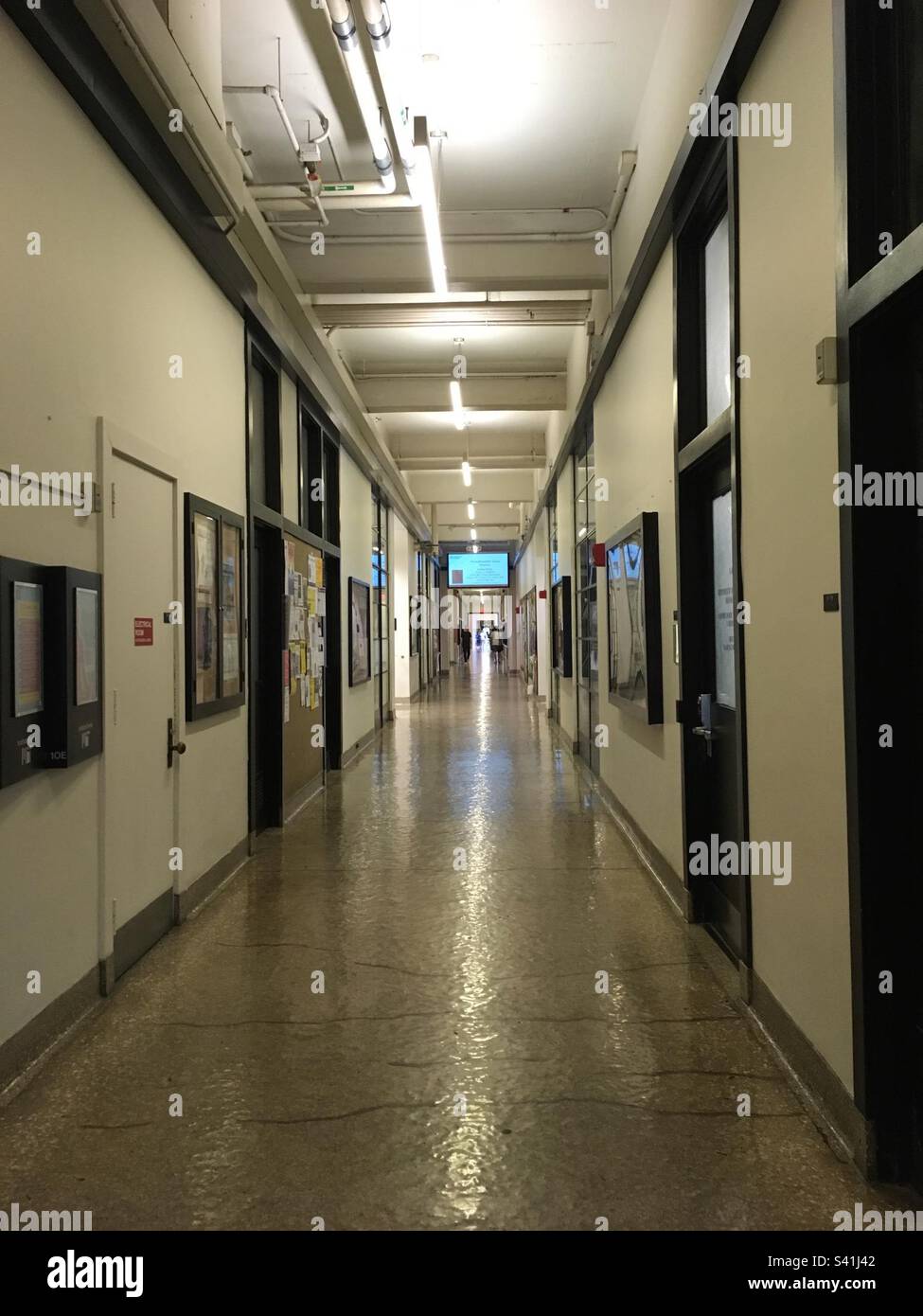View of infinite corridor inside Massachusetts Institute of Technology (MIT) campus - Smartphone Captured Stock Image