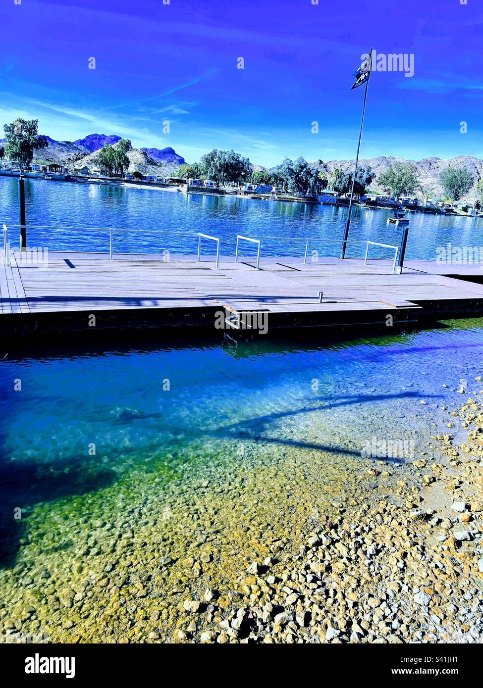 Pirate flag at boat race at Colorado river at Pirates Den in Arizona